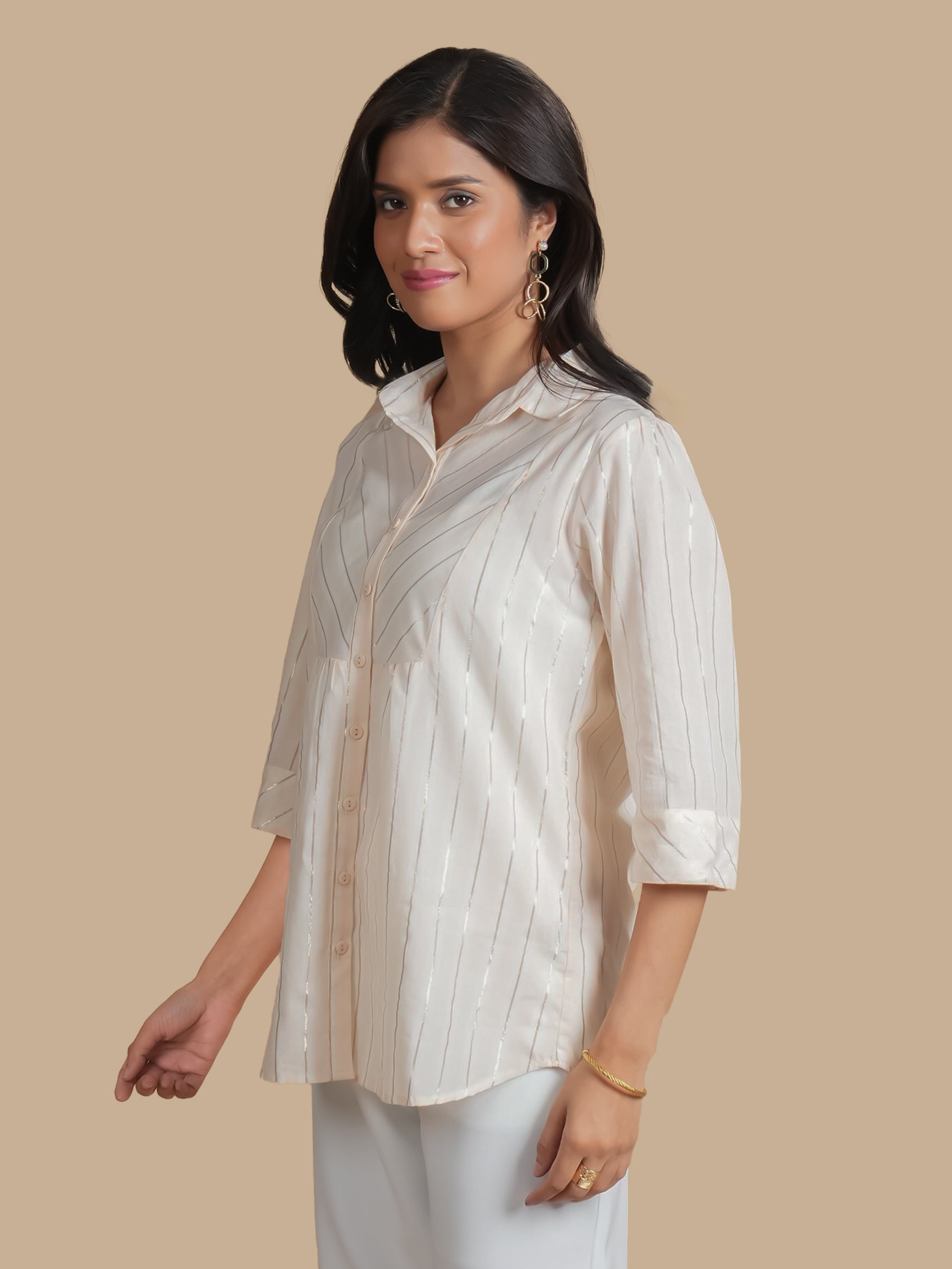 FRONT YOKE PEACH STRIPE  COTTON SHIRT