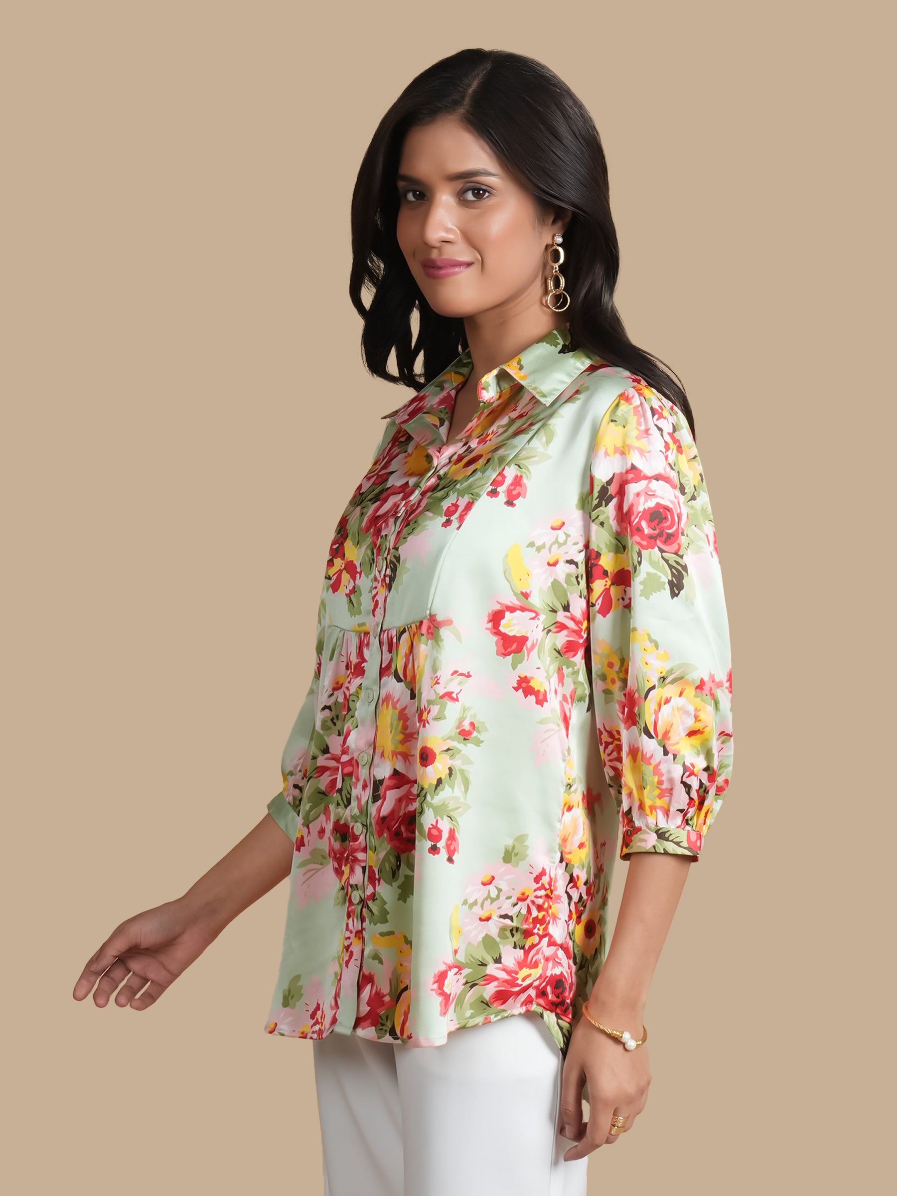 FRONT YOKE GATHER  MINT SHIRT