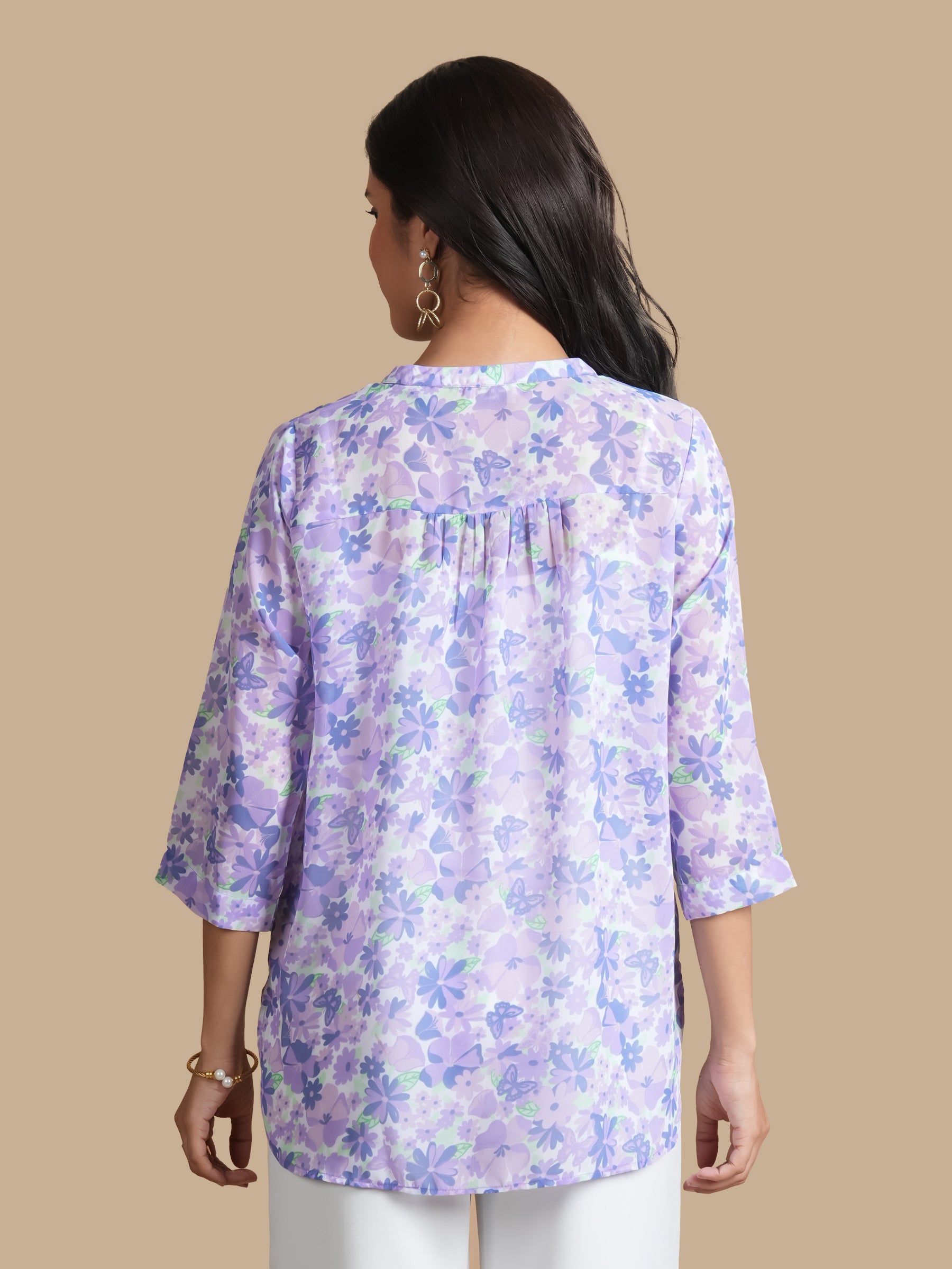 LILAC PLEATED PRINTED TOP