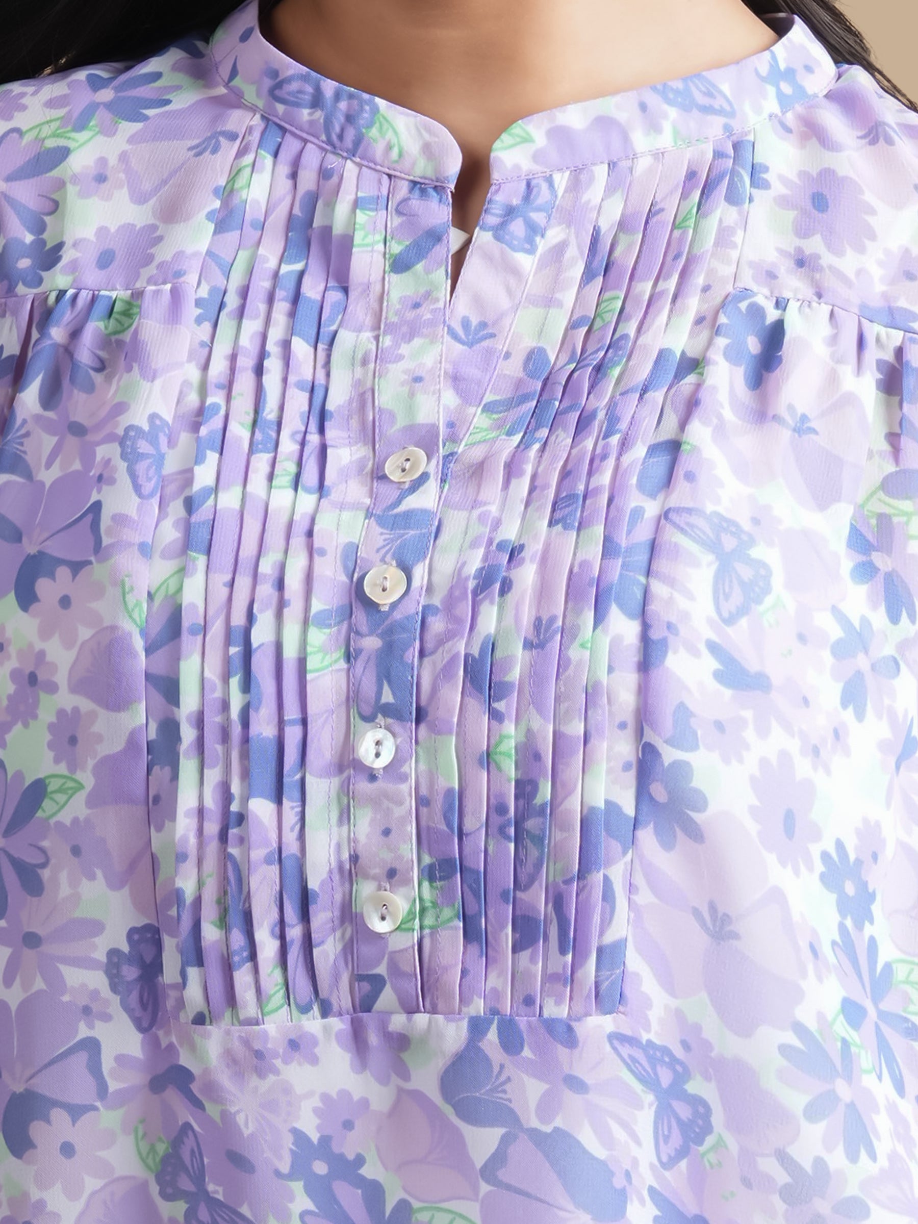 LILAC PLEATED PRINTED TOP