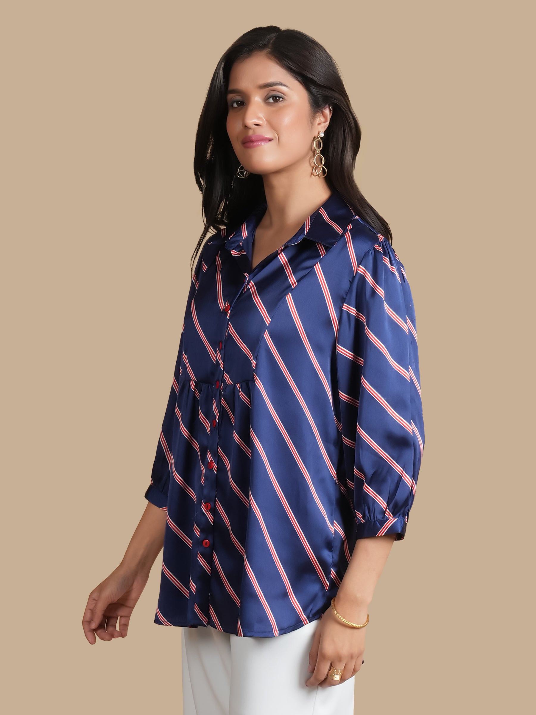 BIAS STRIPE SATIN SHIRT