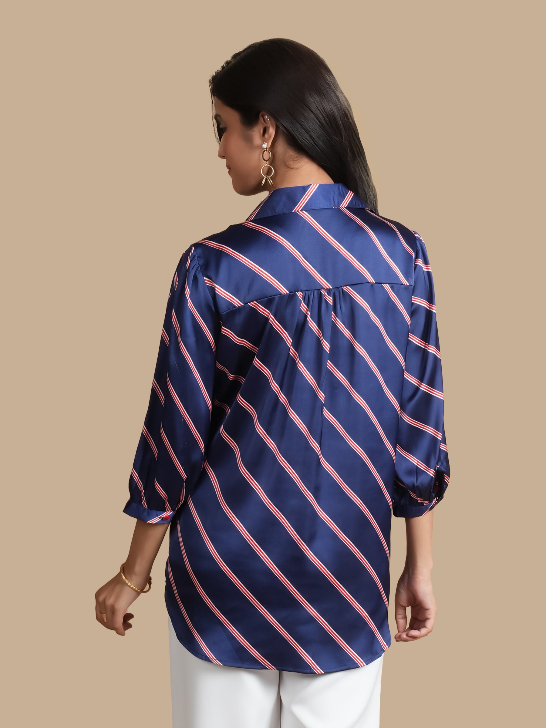 BIAS STRIPE SATIN SHIRT