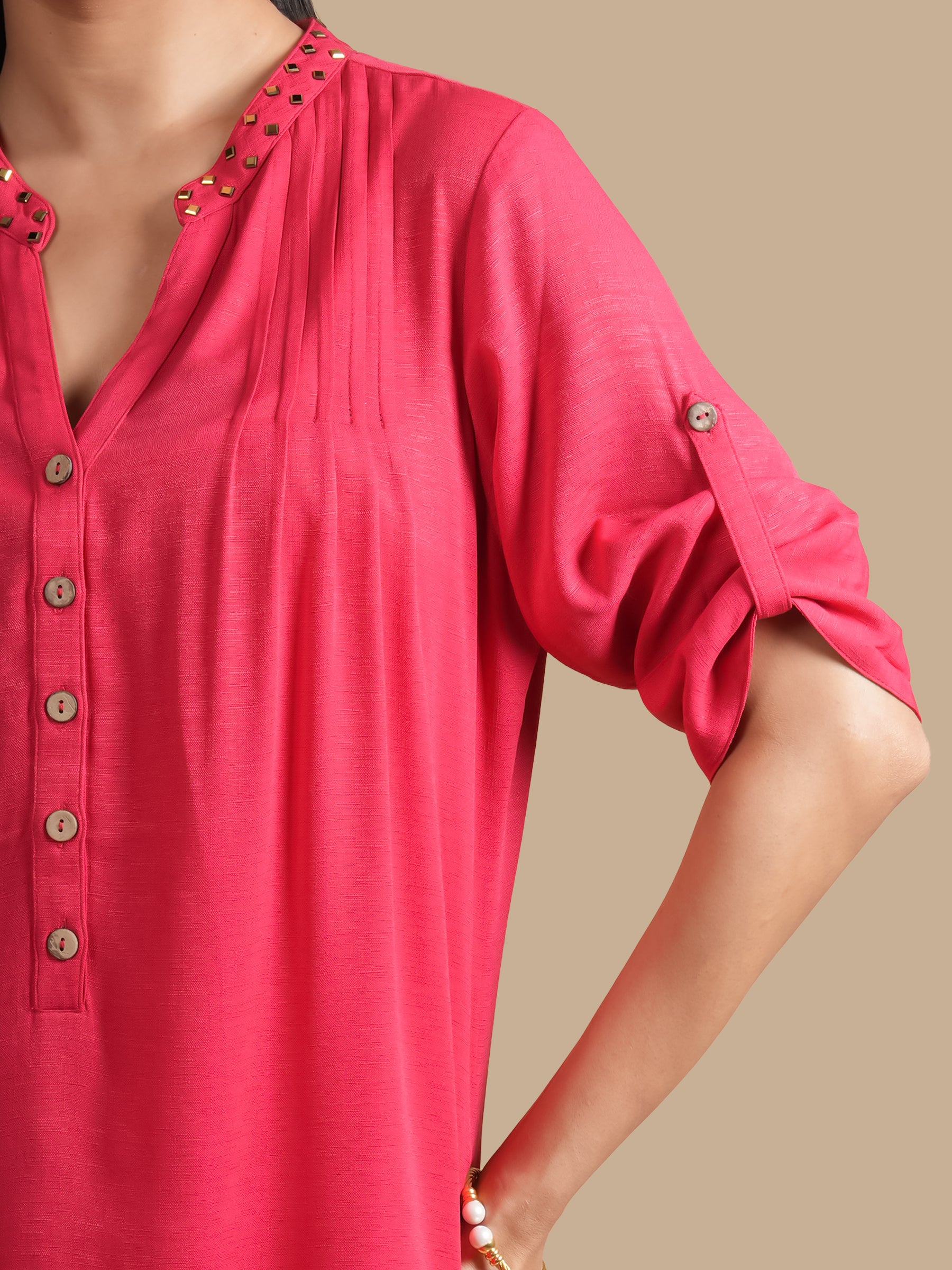 RAYON SLUB PINTUCK  CORAL TOP