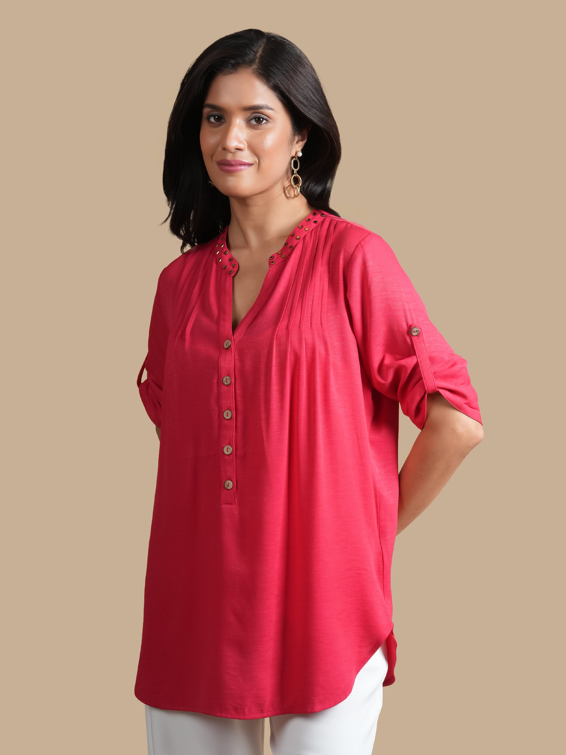 RAYON SLUB PINTUCK  CORAL TOP