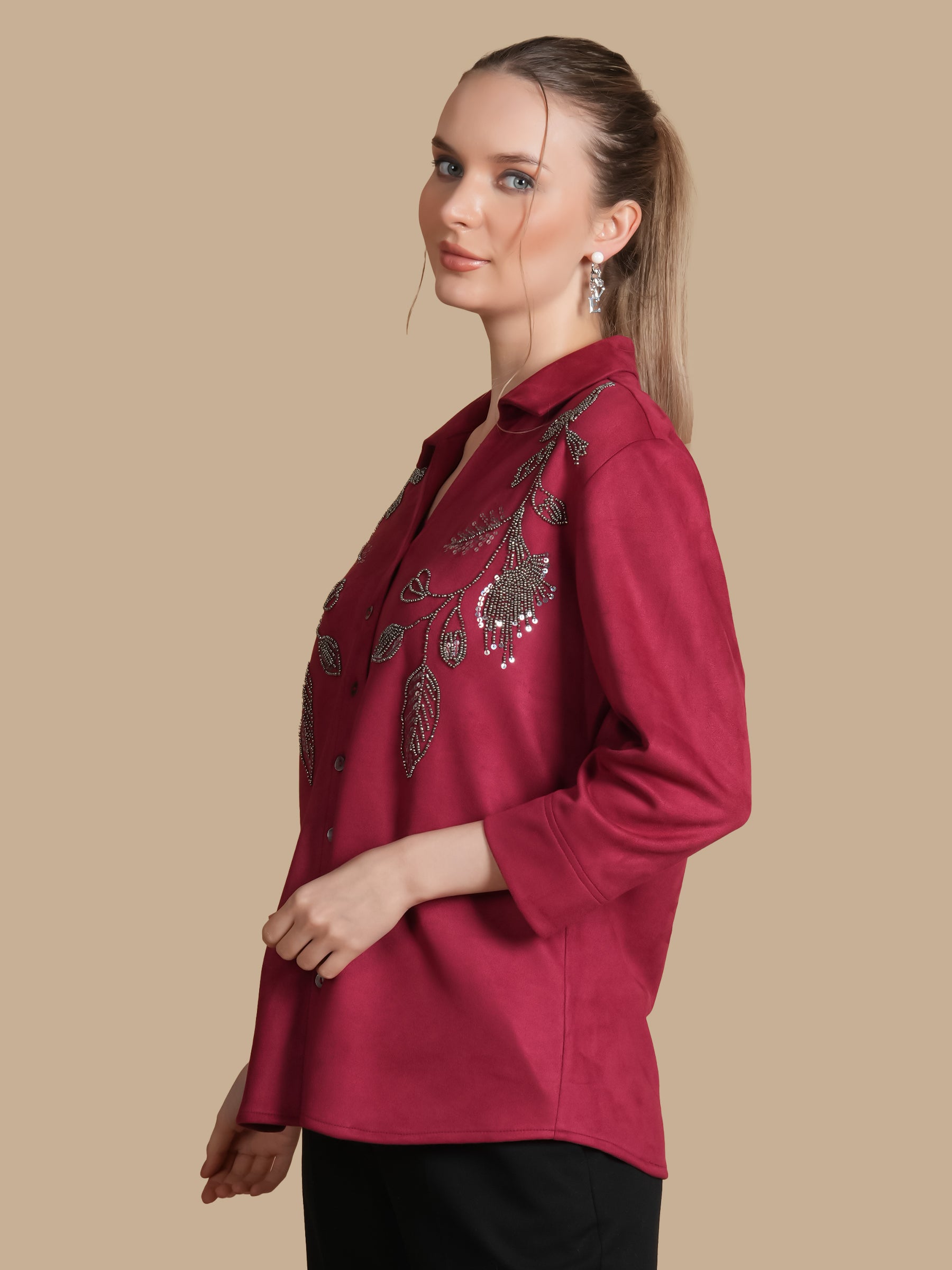 FERN SEQUINS MAROON SHIRT
