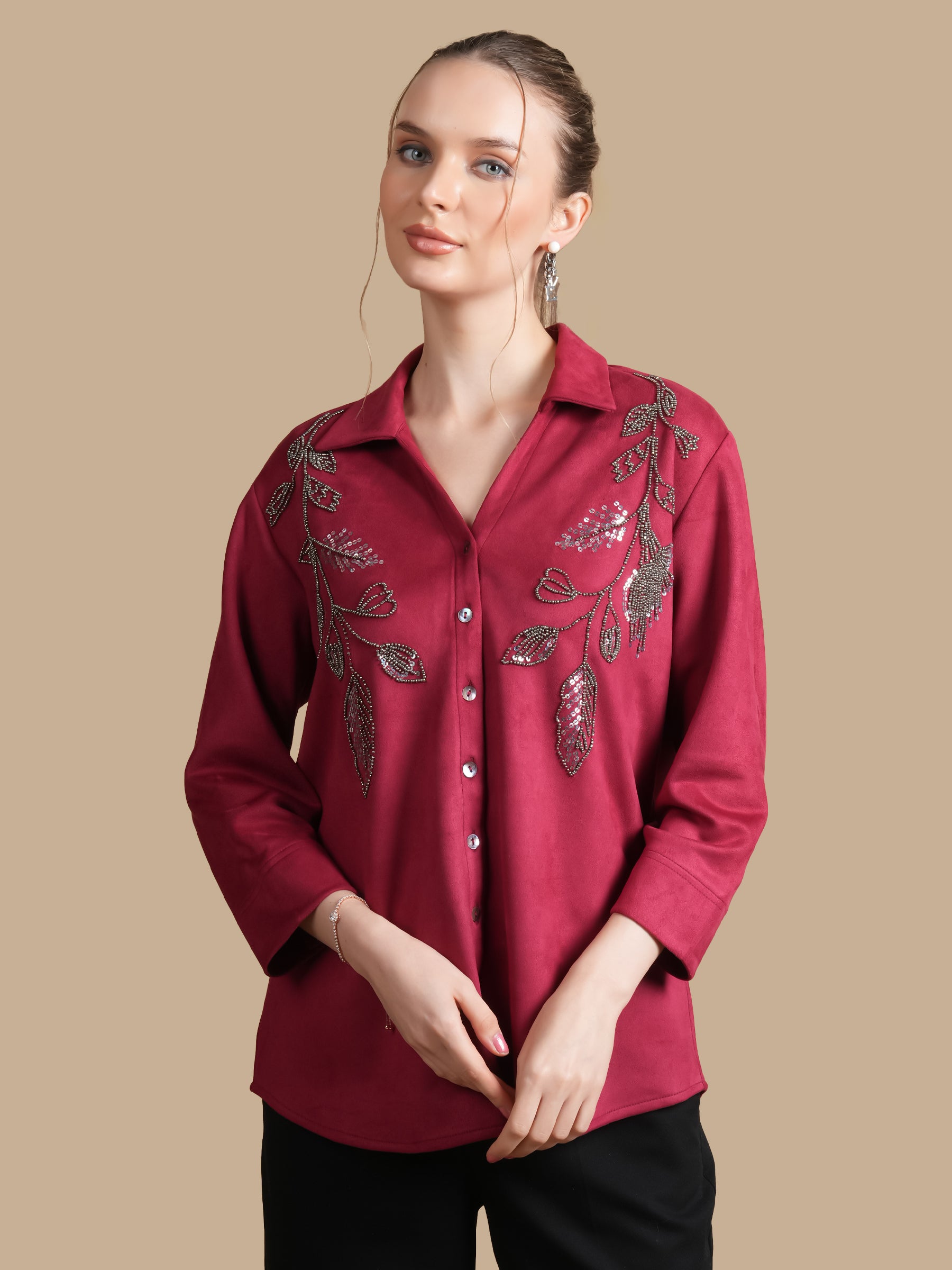 FERN SEQUINS MAROON SHIRT