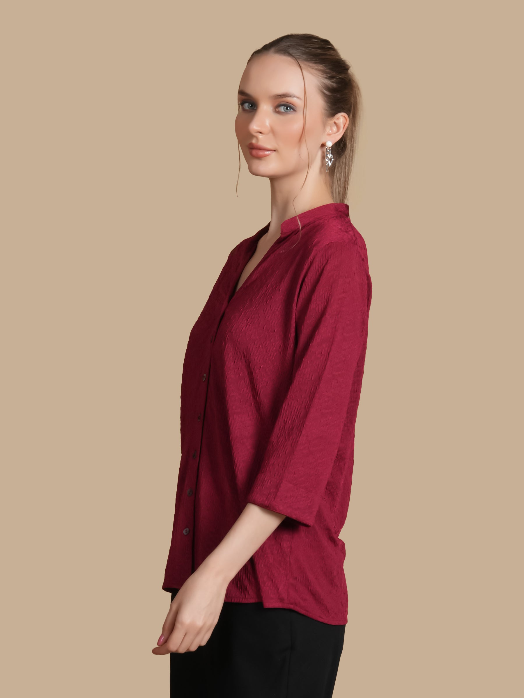 TEXTURED MAROON  SHIRT