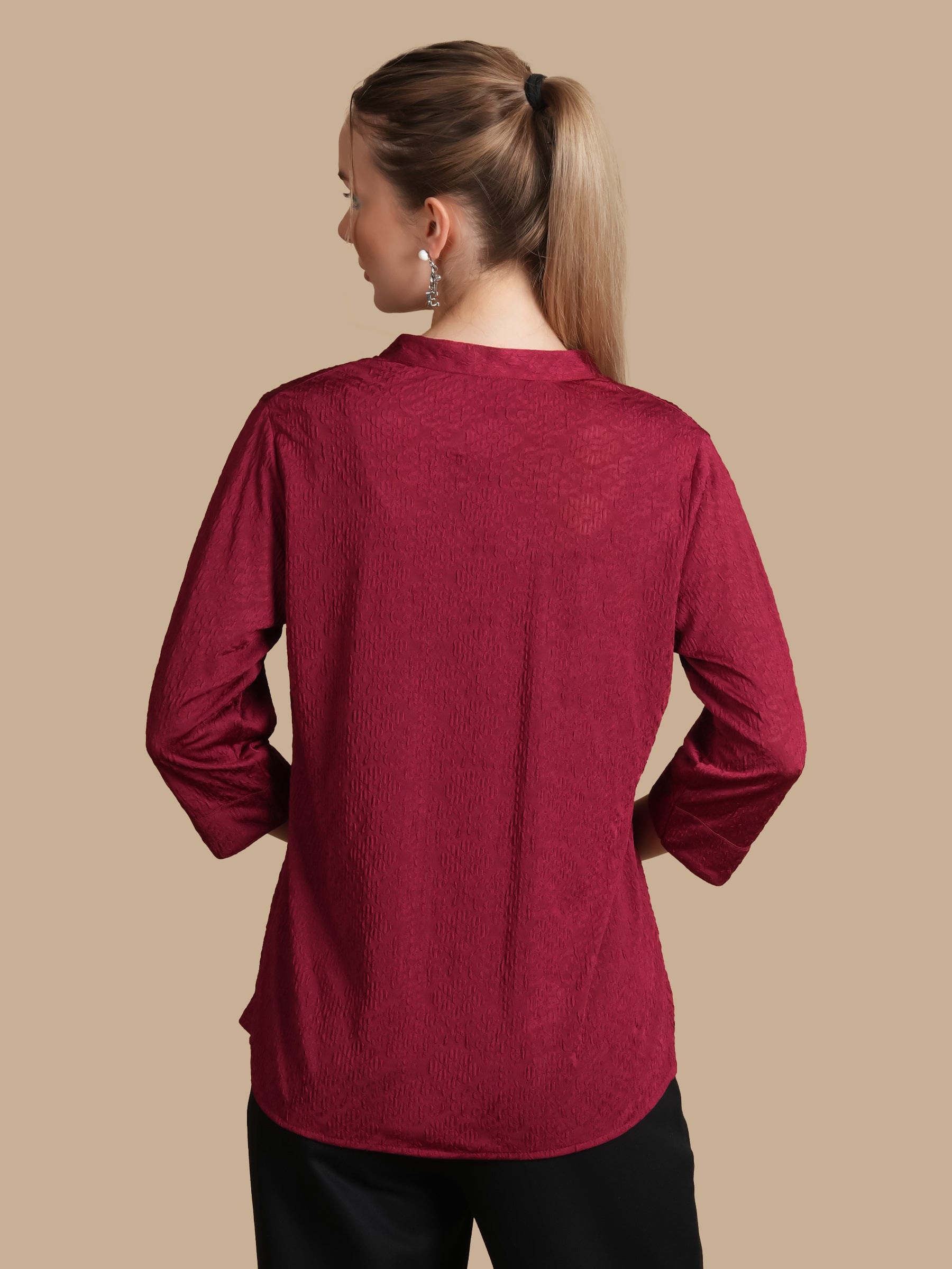 TEXTURED MAROON  SHIRT