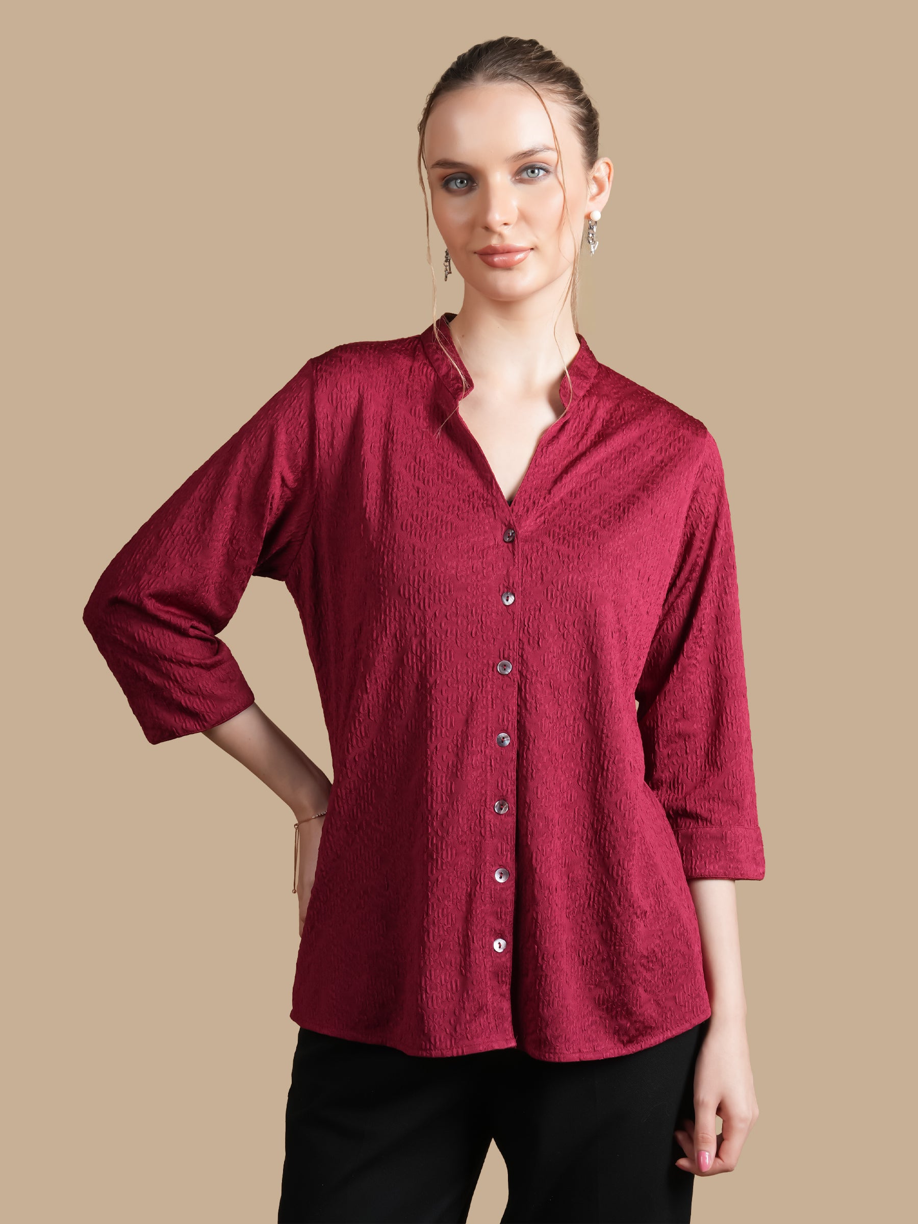 TEXTURED MAROON  SHIRT