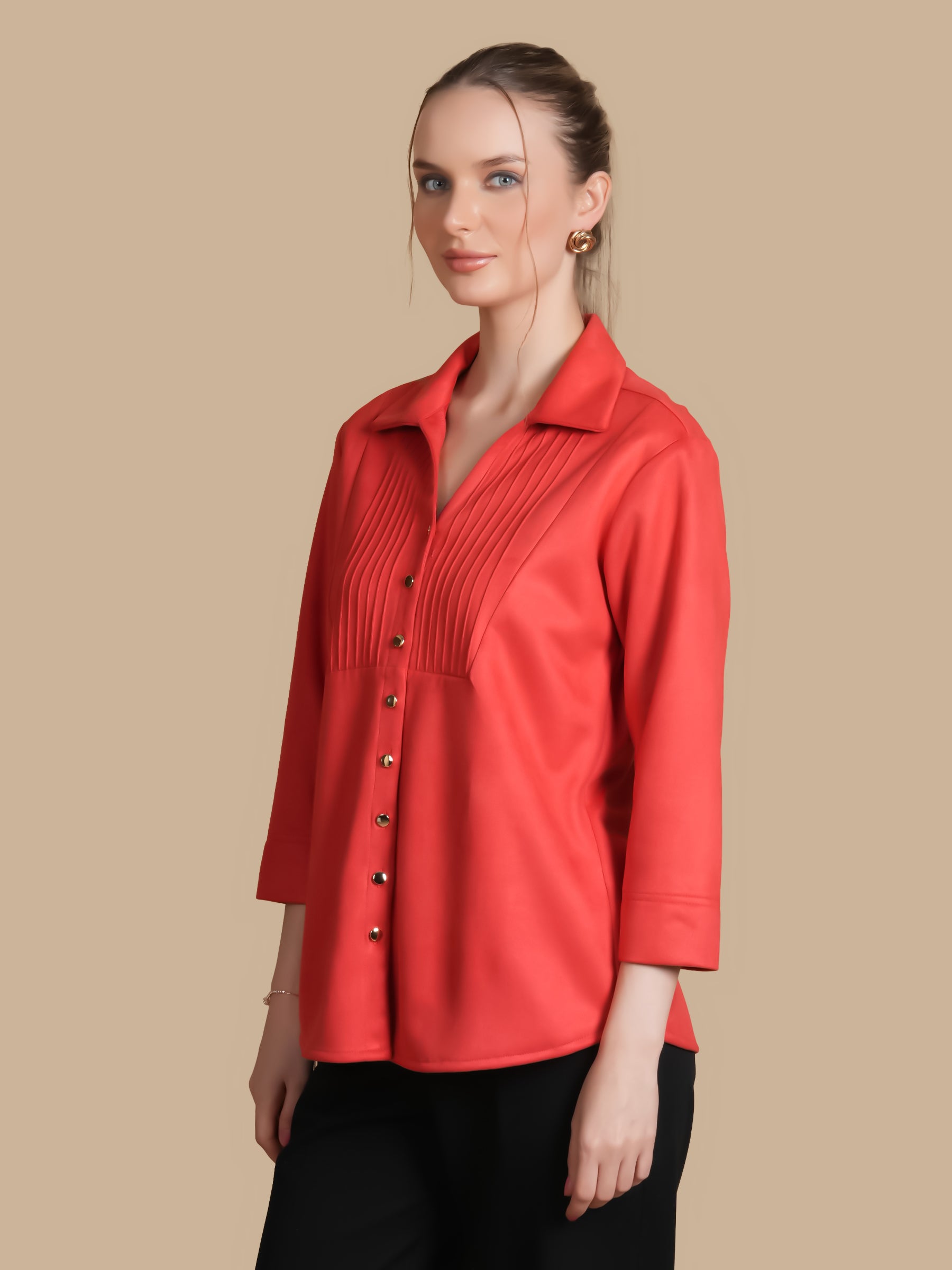 SUEDE PINTUCK CORAL SHIRT