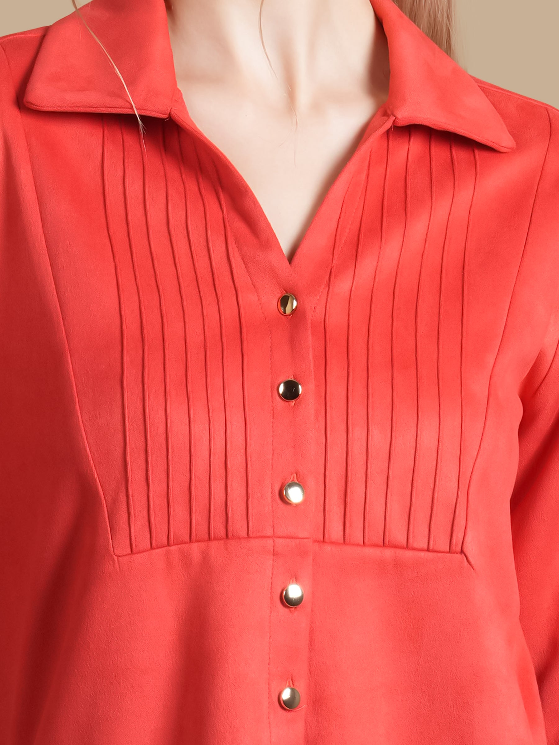 SUEDE PINTUCK CORAL SHIRT