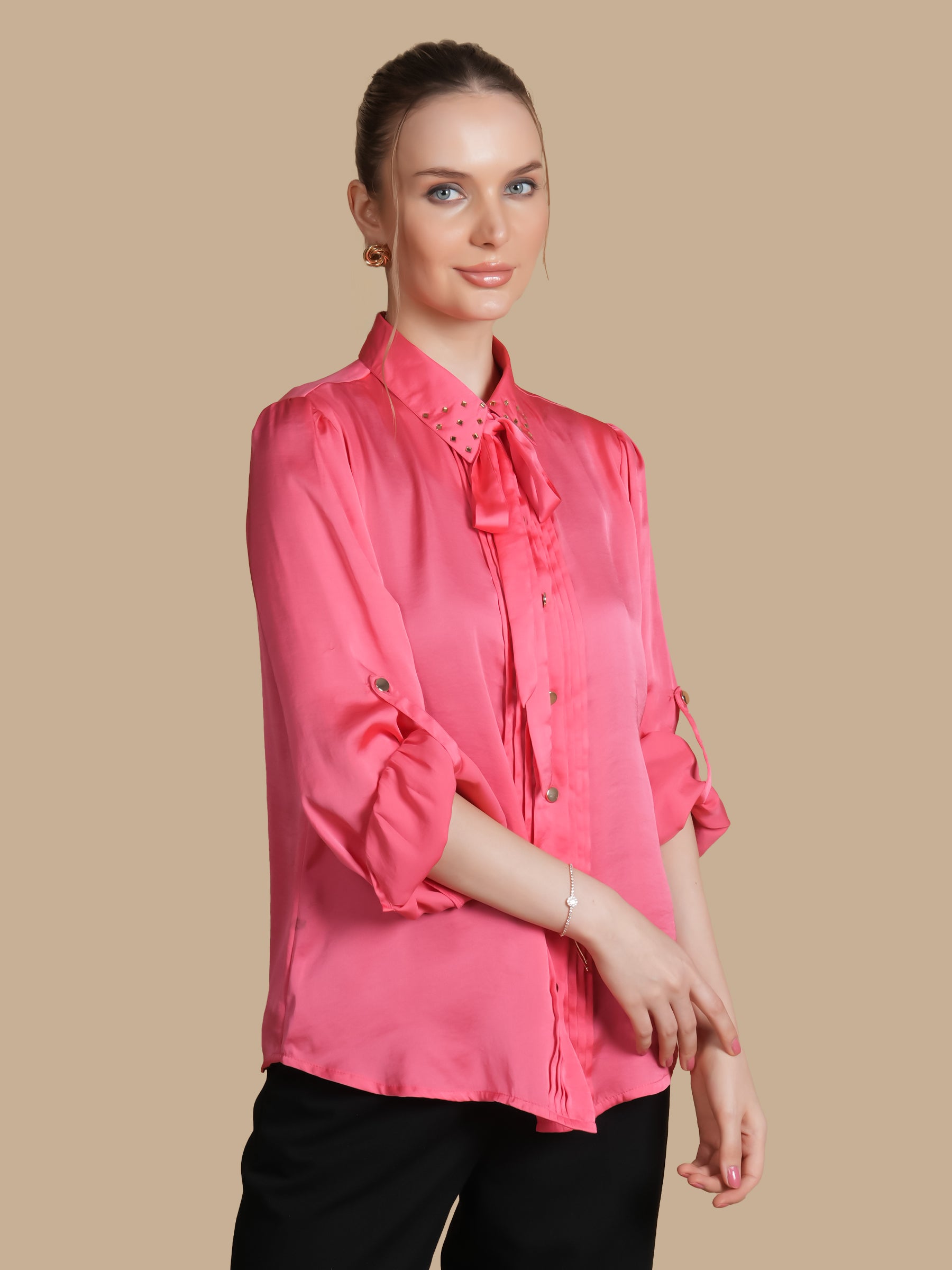 SATIN BOW TIE SHIRT
