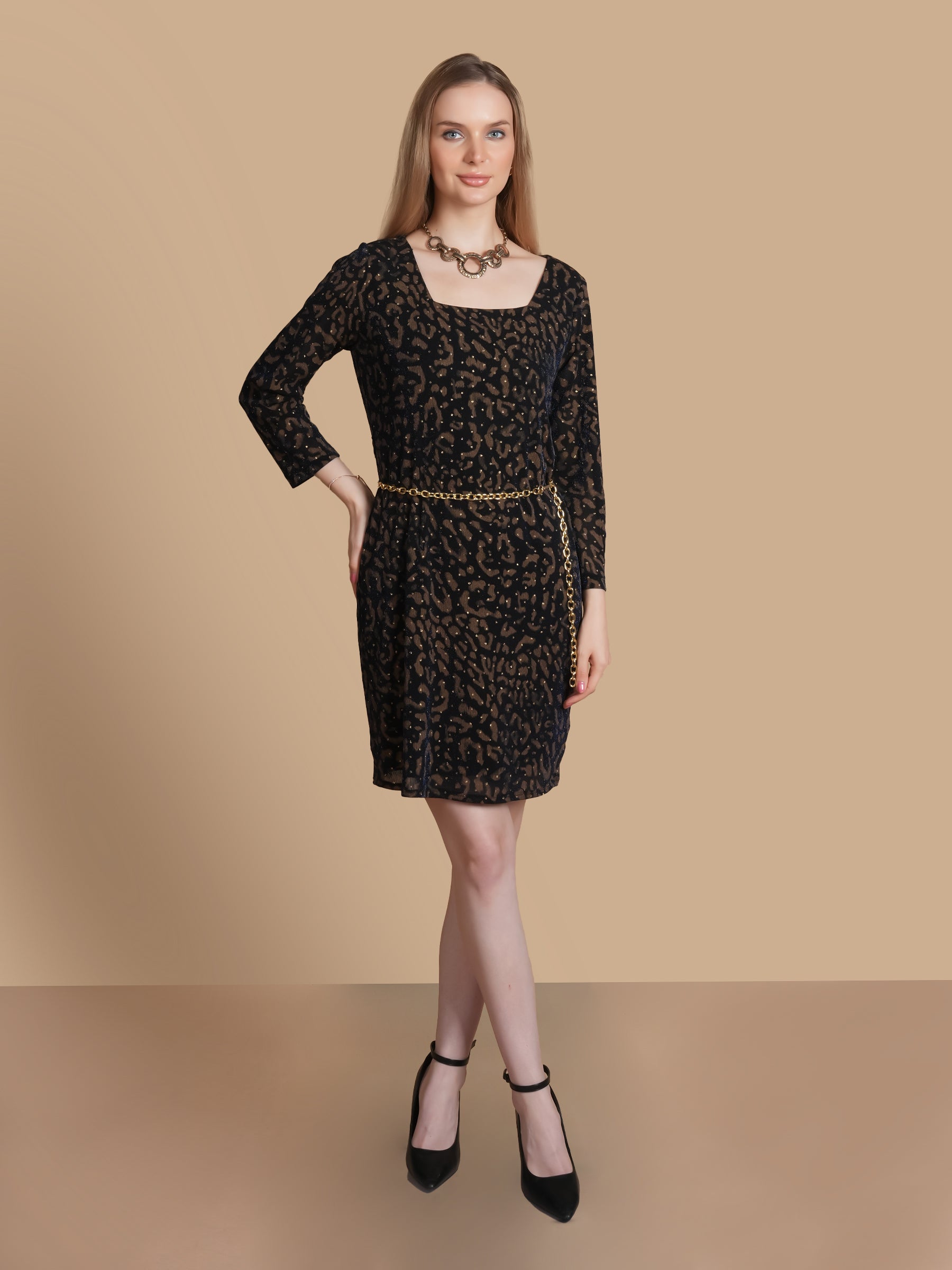 LUREX LEOPARD  PRINT BROWN  DRESS