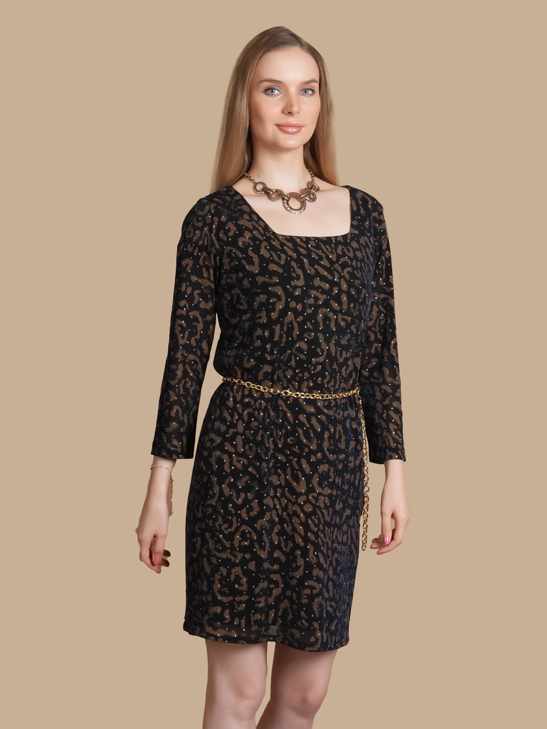 LUREX LEOPARD  PRINT BROWN  DRESS