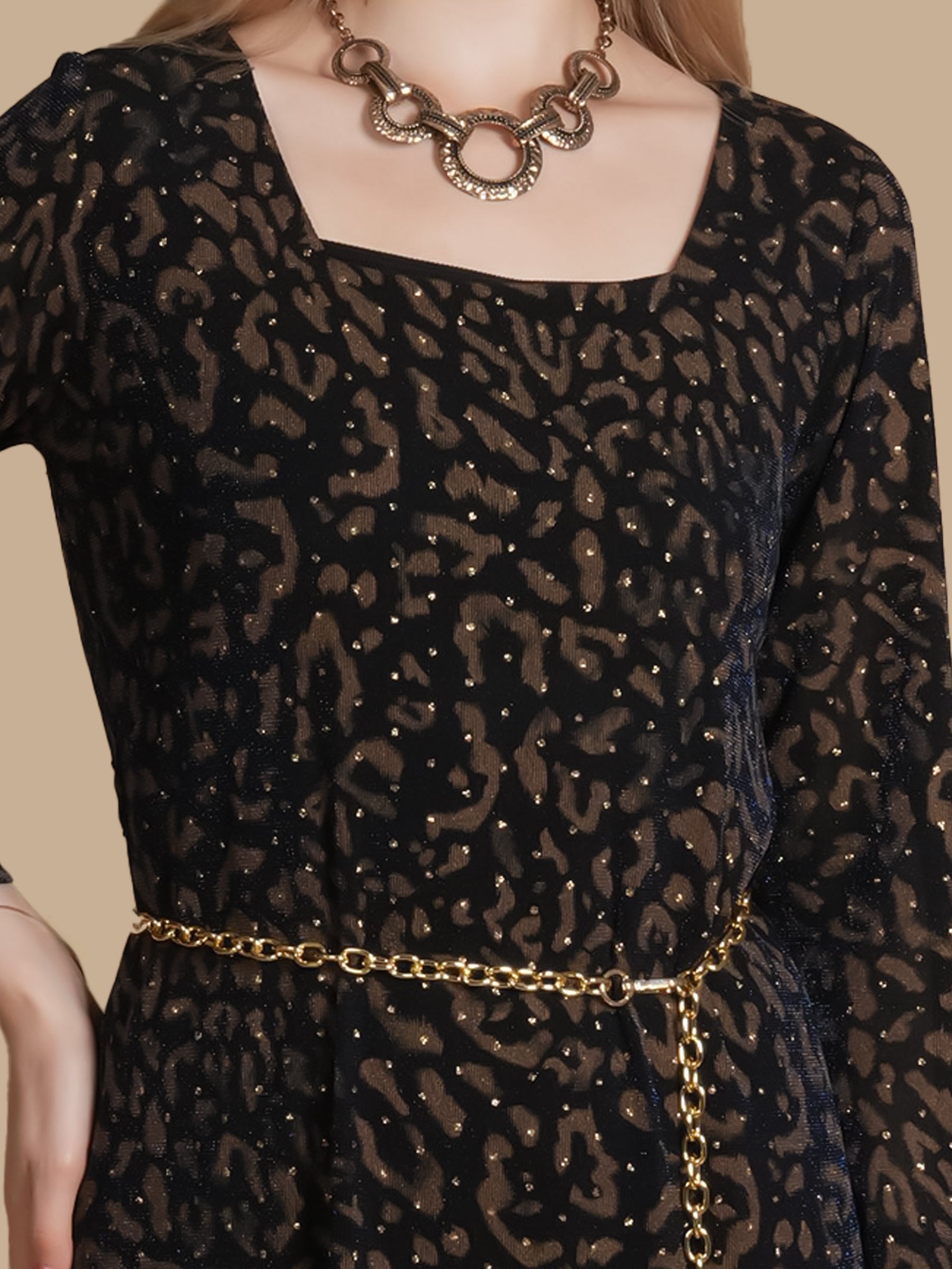 LUREX LEOPARD  PRINT BROWN  DRESS