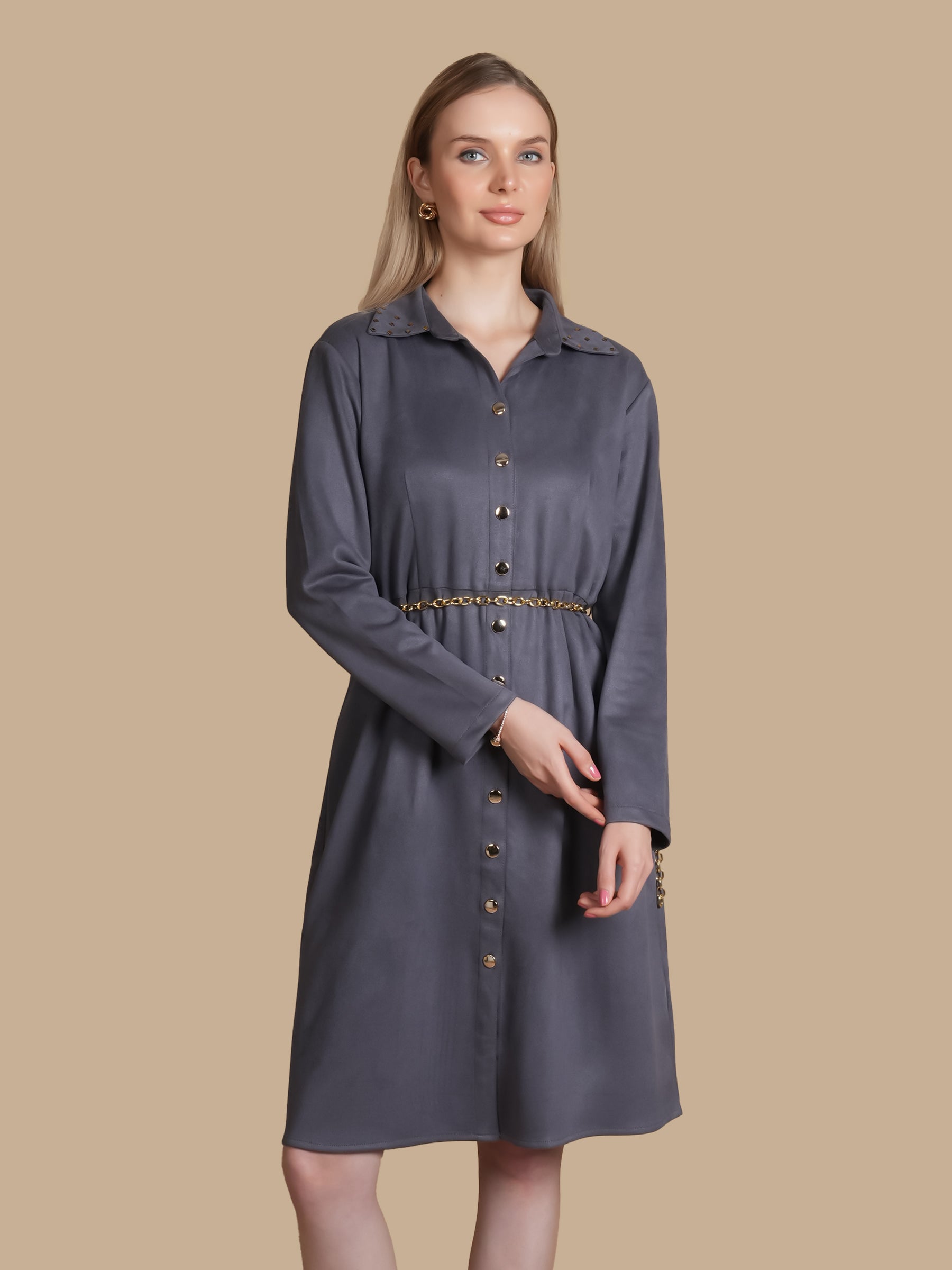 GREY SWAROSVKI  SUEDE DRESS