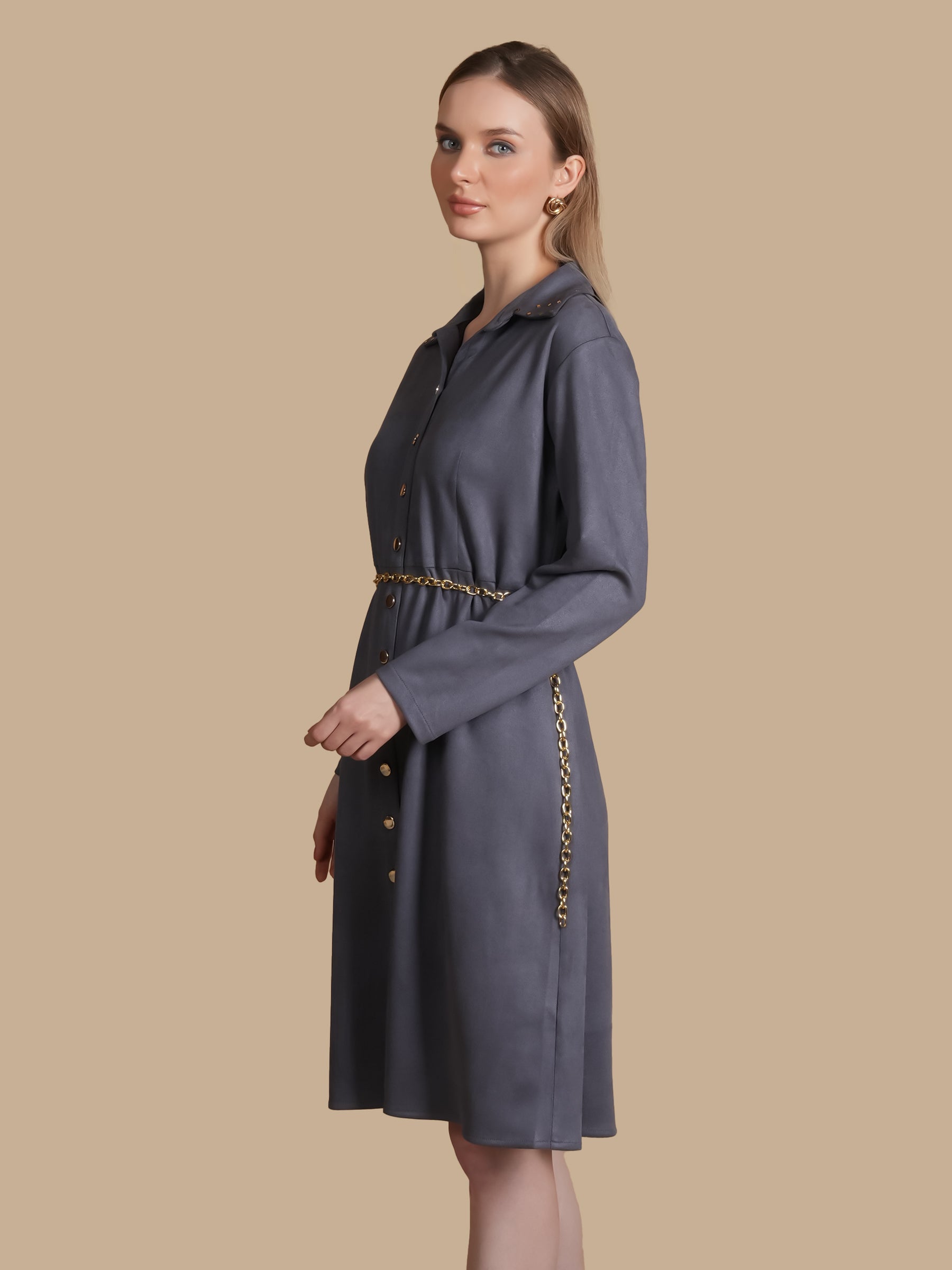 GREY SWAROSVKI  SUEDE DRESS