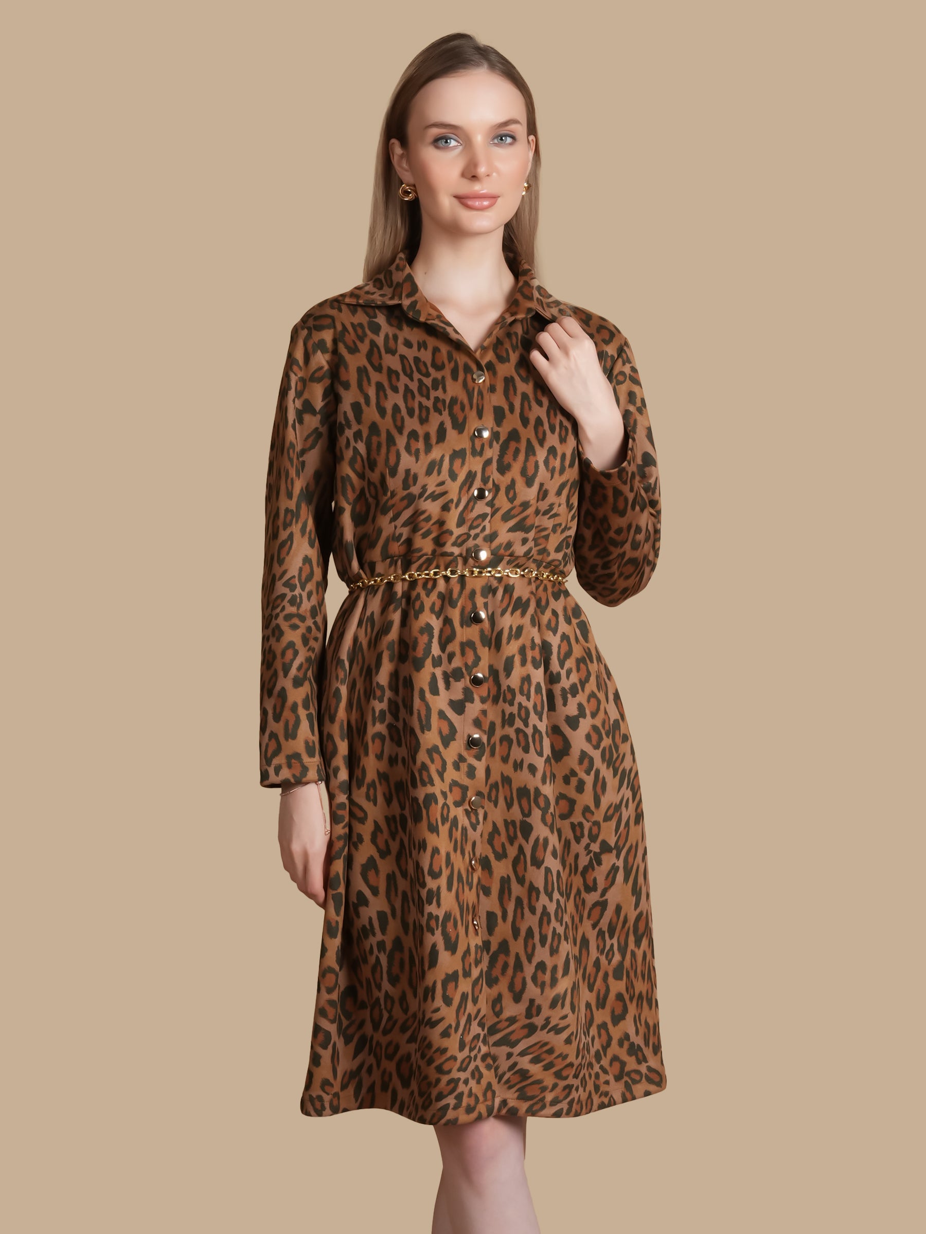 LEOPARD PRINT TAN SUEDE  DRESS