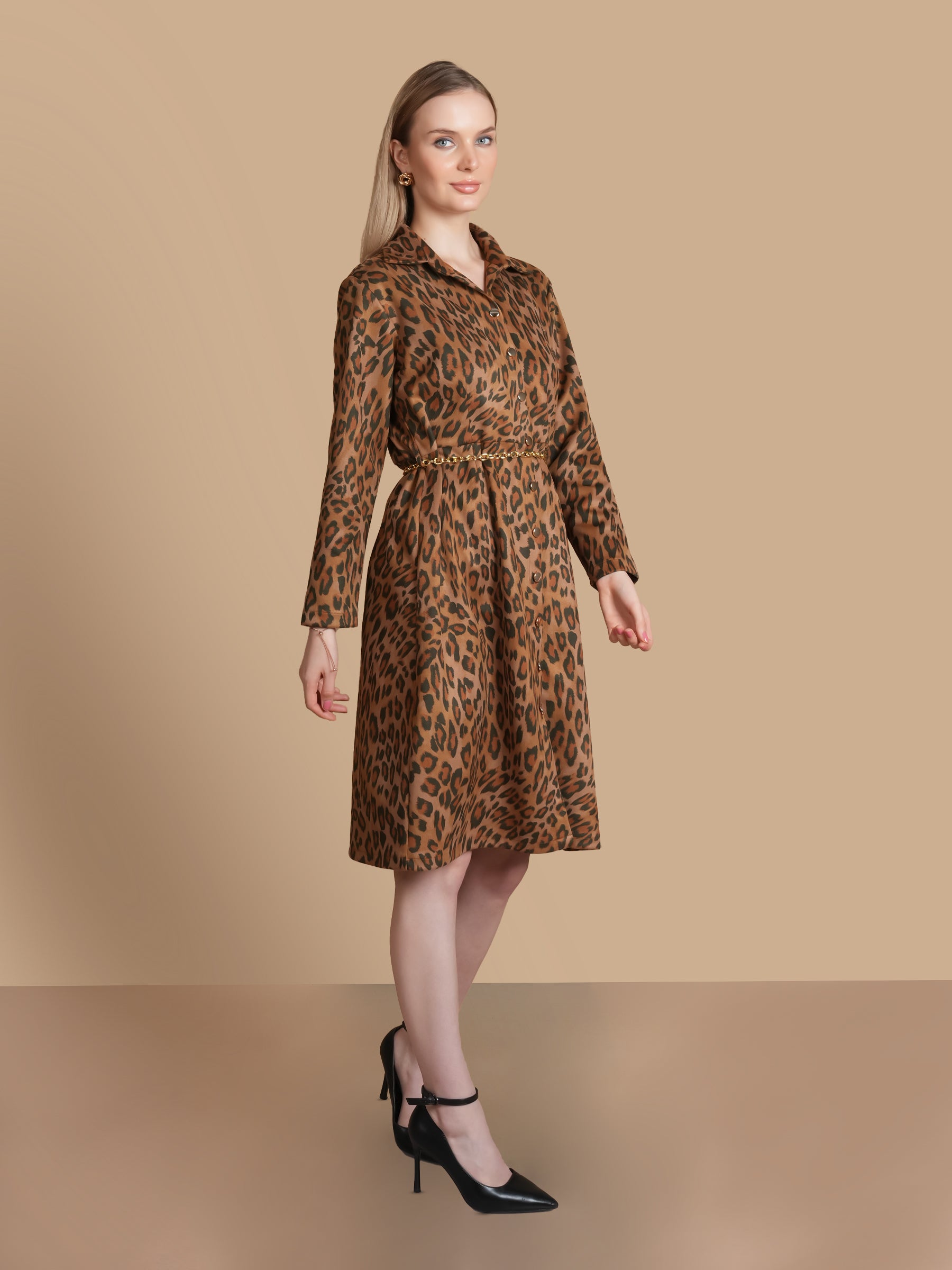 LEOPARD PRINT TAN SUEDE  DRESS