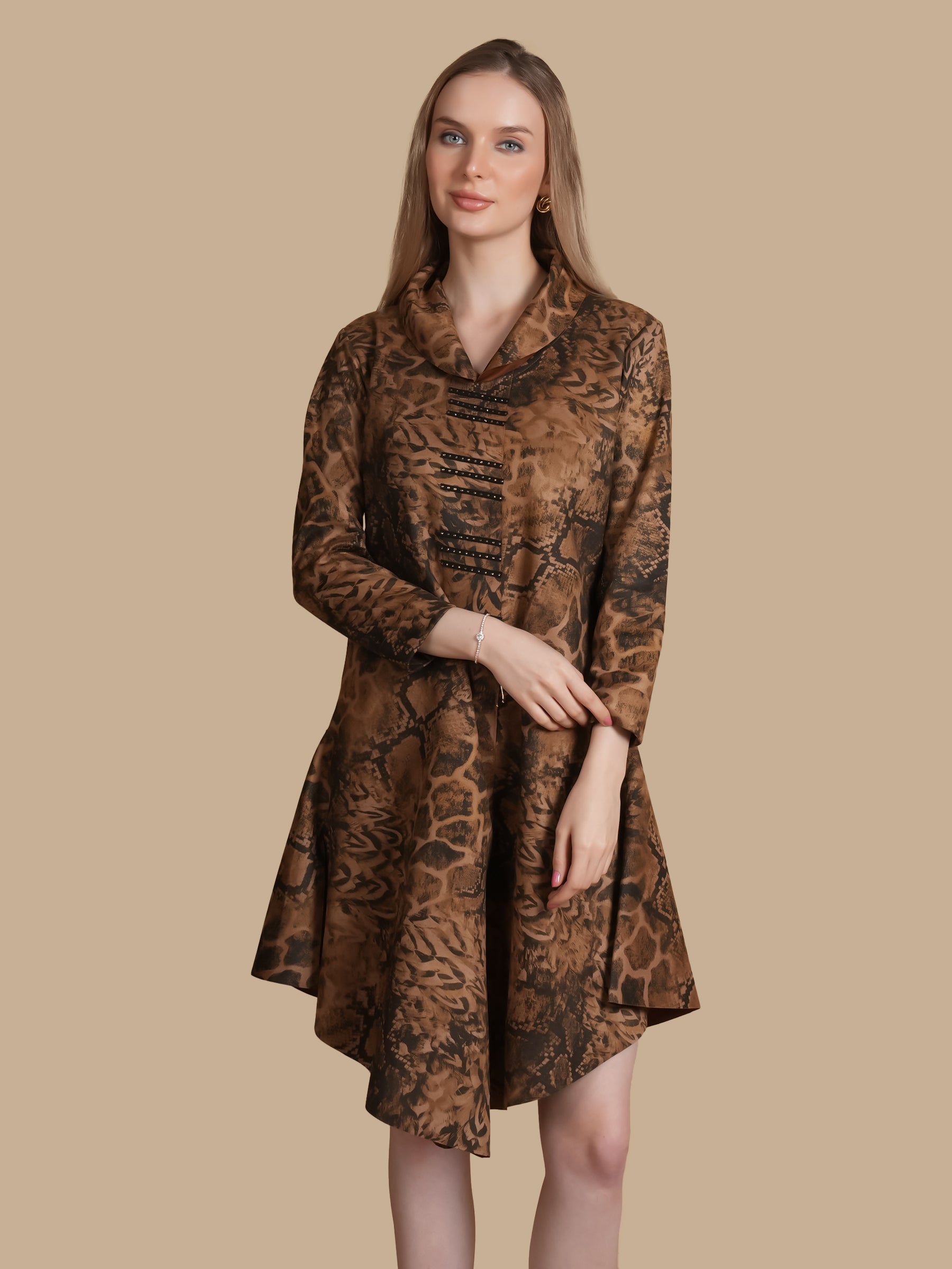 SWAROSVKI COBRA PRINT  BROWN SUEDE DRESS