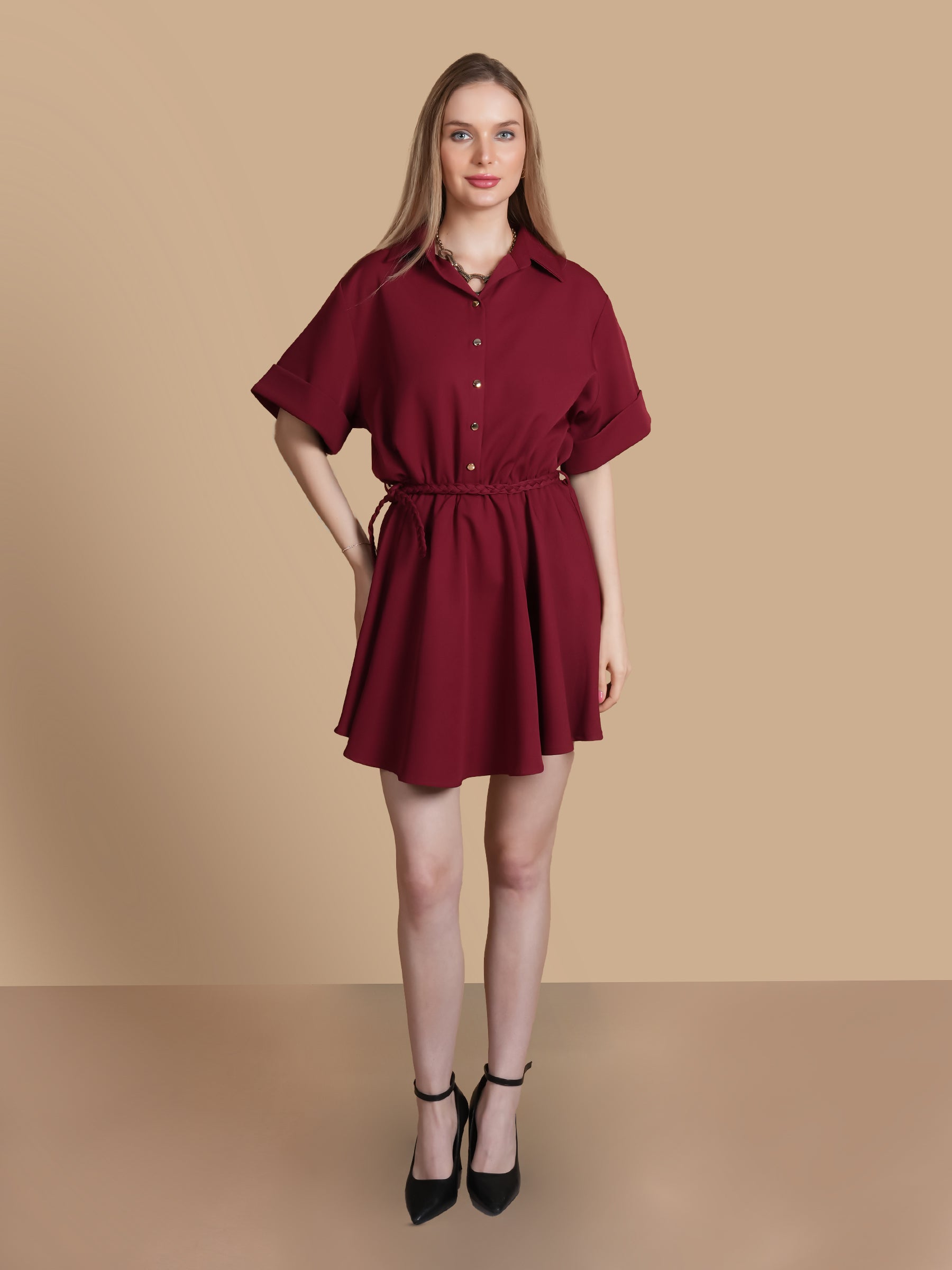 SHORT DRESS WITH  BRAIDED BELT