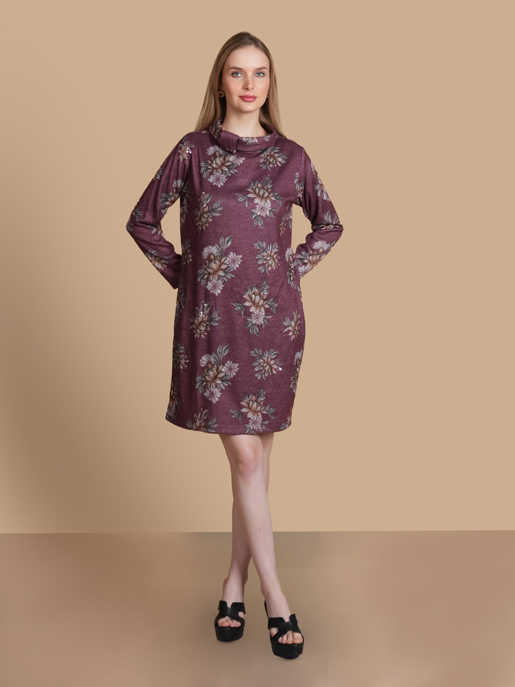 ANGORA HAND  EMBELLISHED WINE DRESS