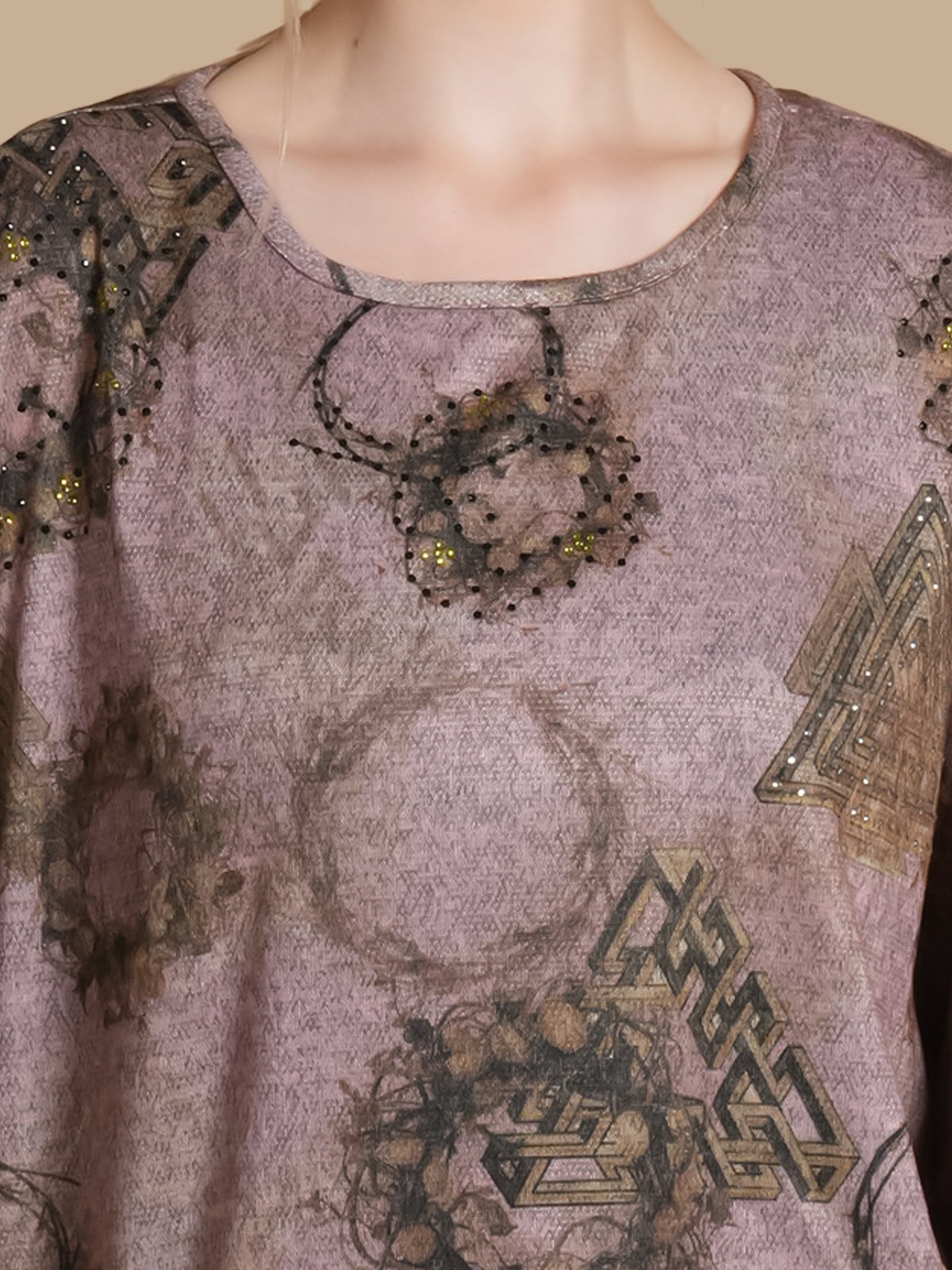 EMBELLISHED GEOMTRIC  PINK ANGORA TOP