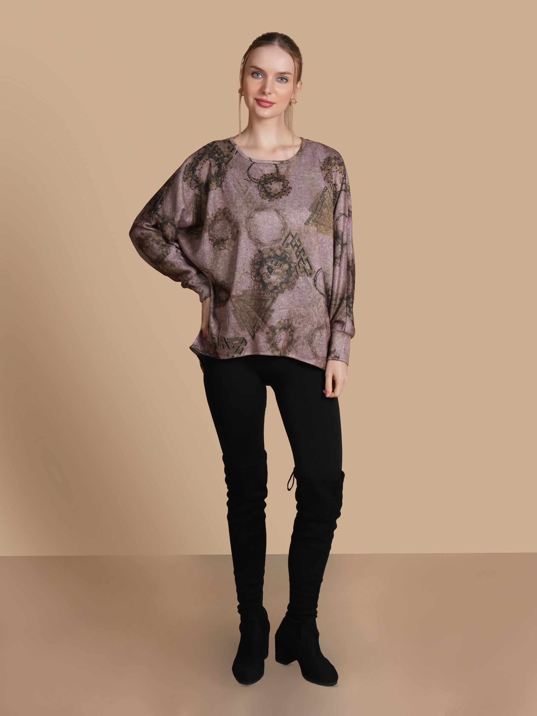EMBELLISHED GEOMTRIC  PINK ANGORA TOP