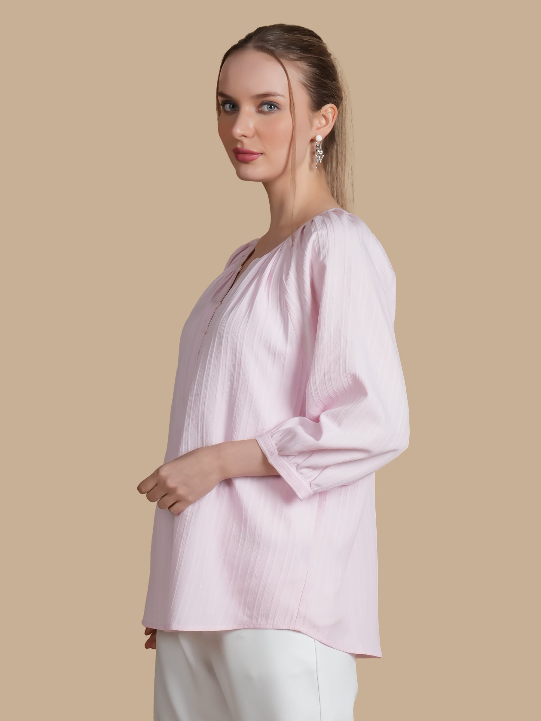 SELF STRIPE TEXTURED  PINK TOP