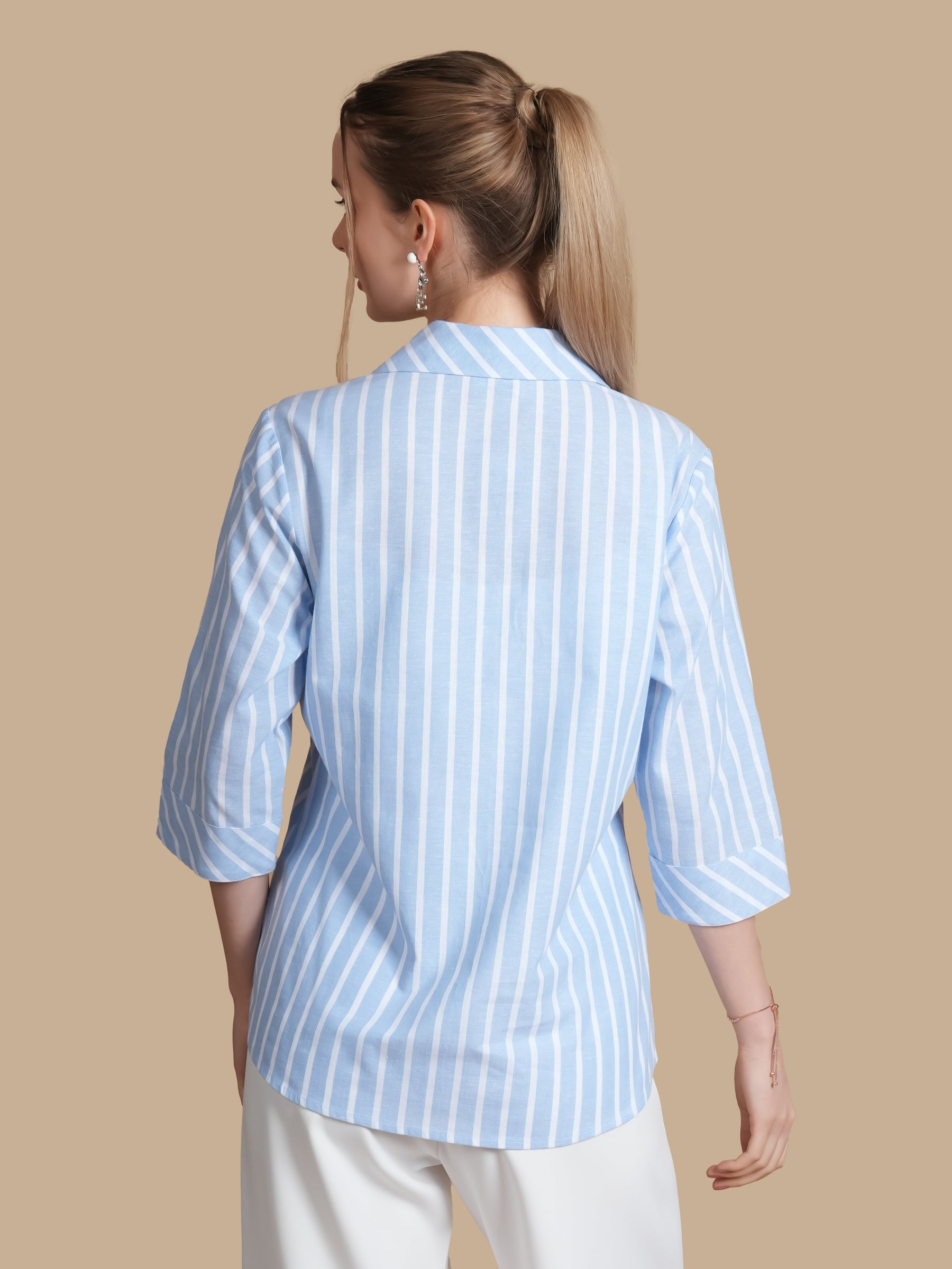EMBROIDERED COTTON  LINEN STRIPE SHIRT