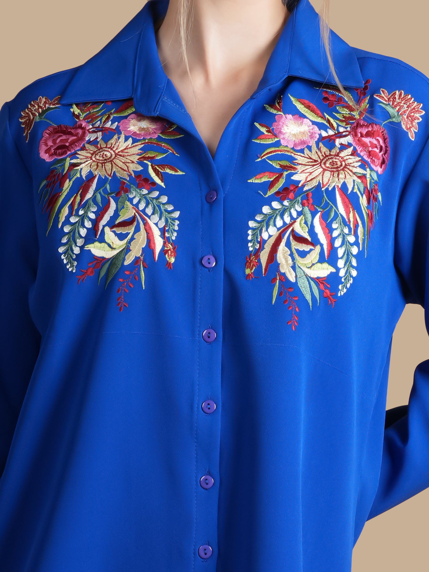 FLORAL EMBROIDERY  ROYAL BLUE SHIRT