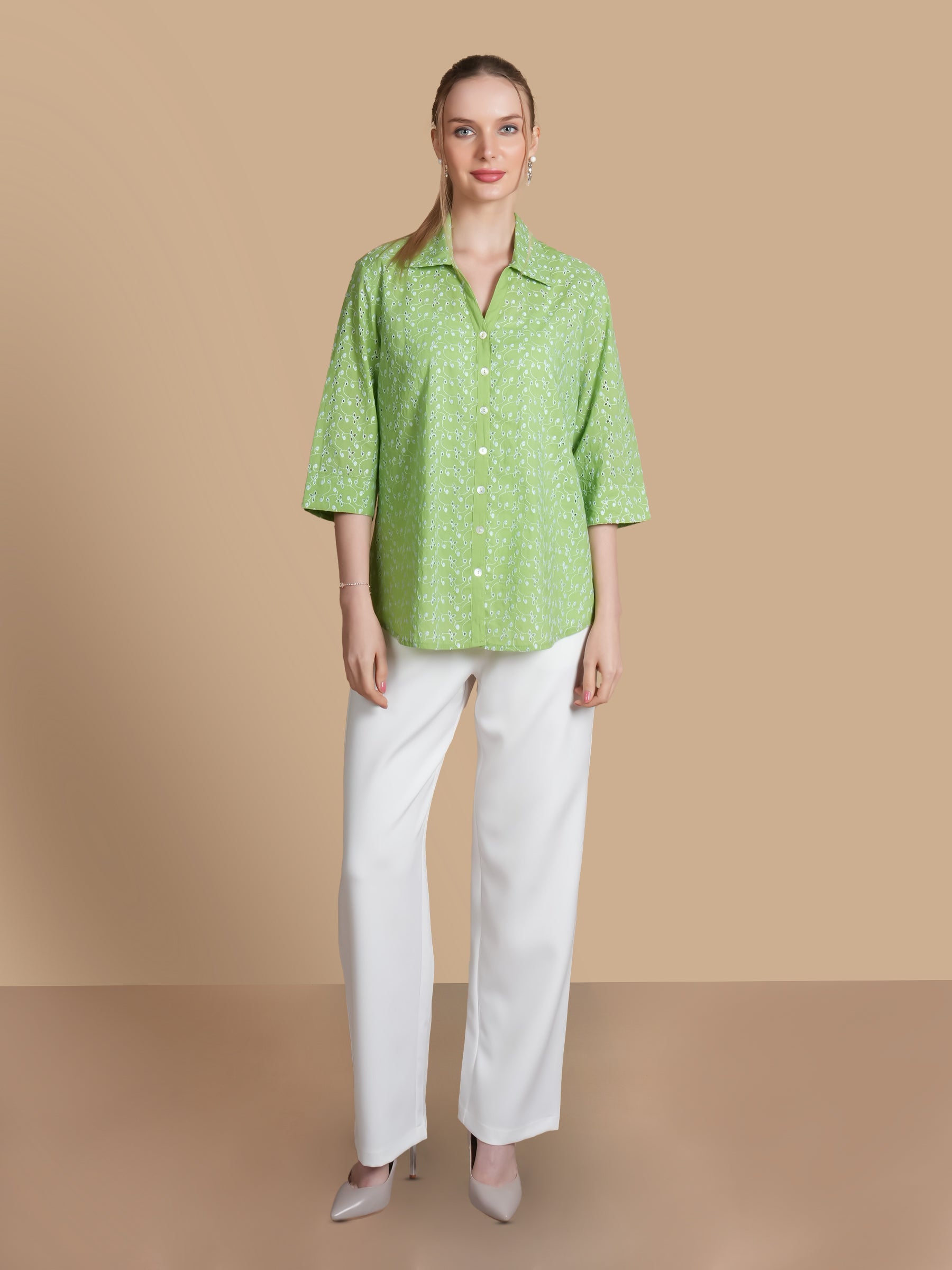 APPLE GREEN SCHIFFLI SHIRT