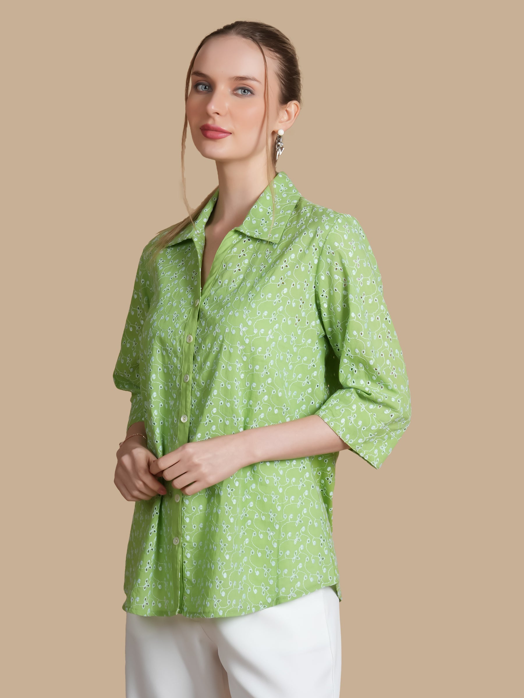 APPLE GREEN SCHIFFLI SHIRT