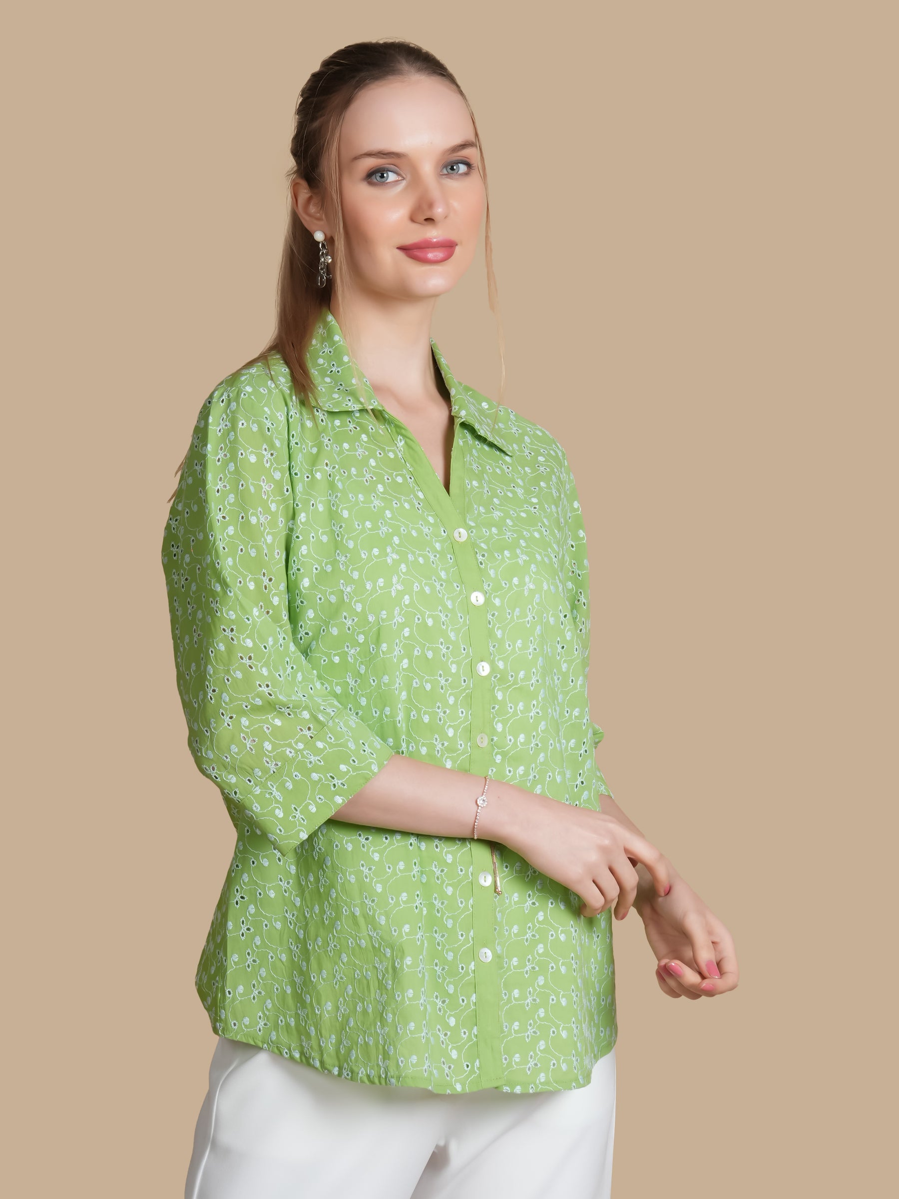 APPLE GREEN SCHIFFLI SHIRT