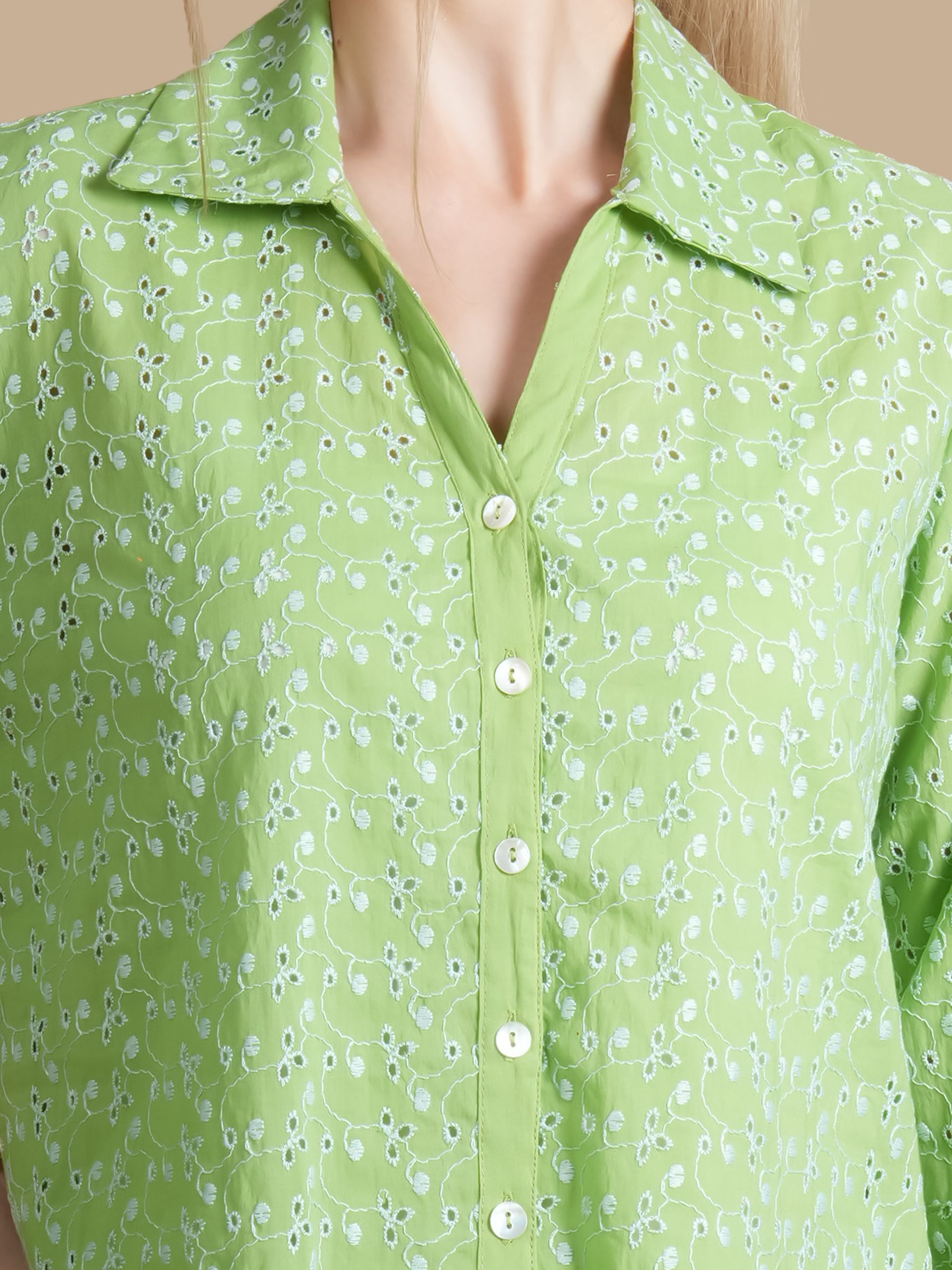 APPLE GREEN SCHIFFLI SHIRT