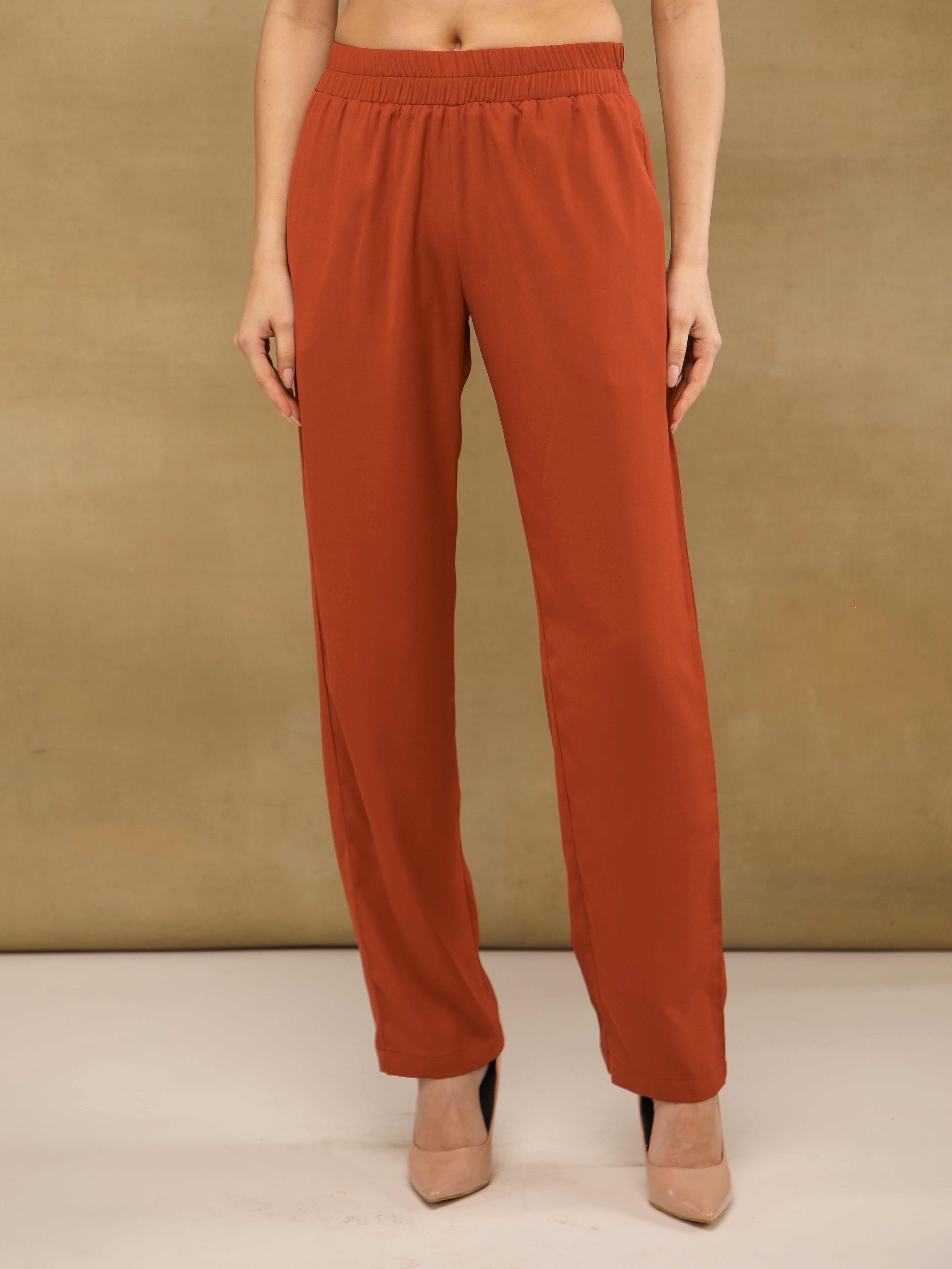 One-Sleeve Embellished Rust Co-ord Set