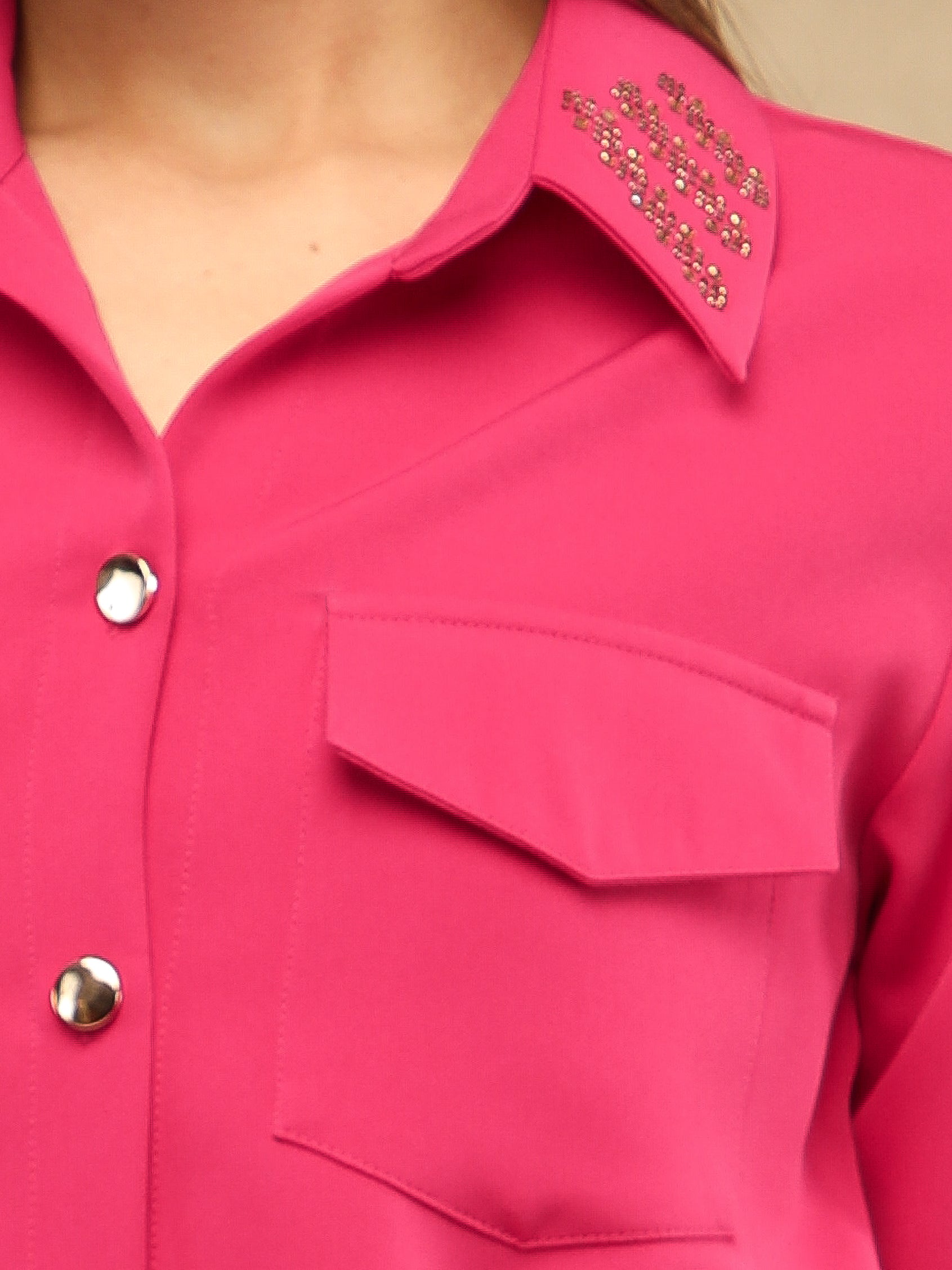 Sequins Collar Fuchsia Shirt Dress