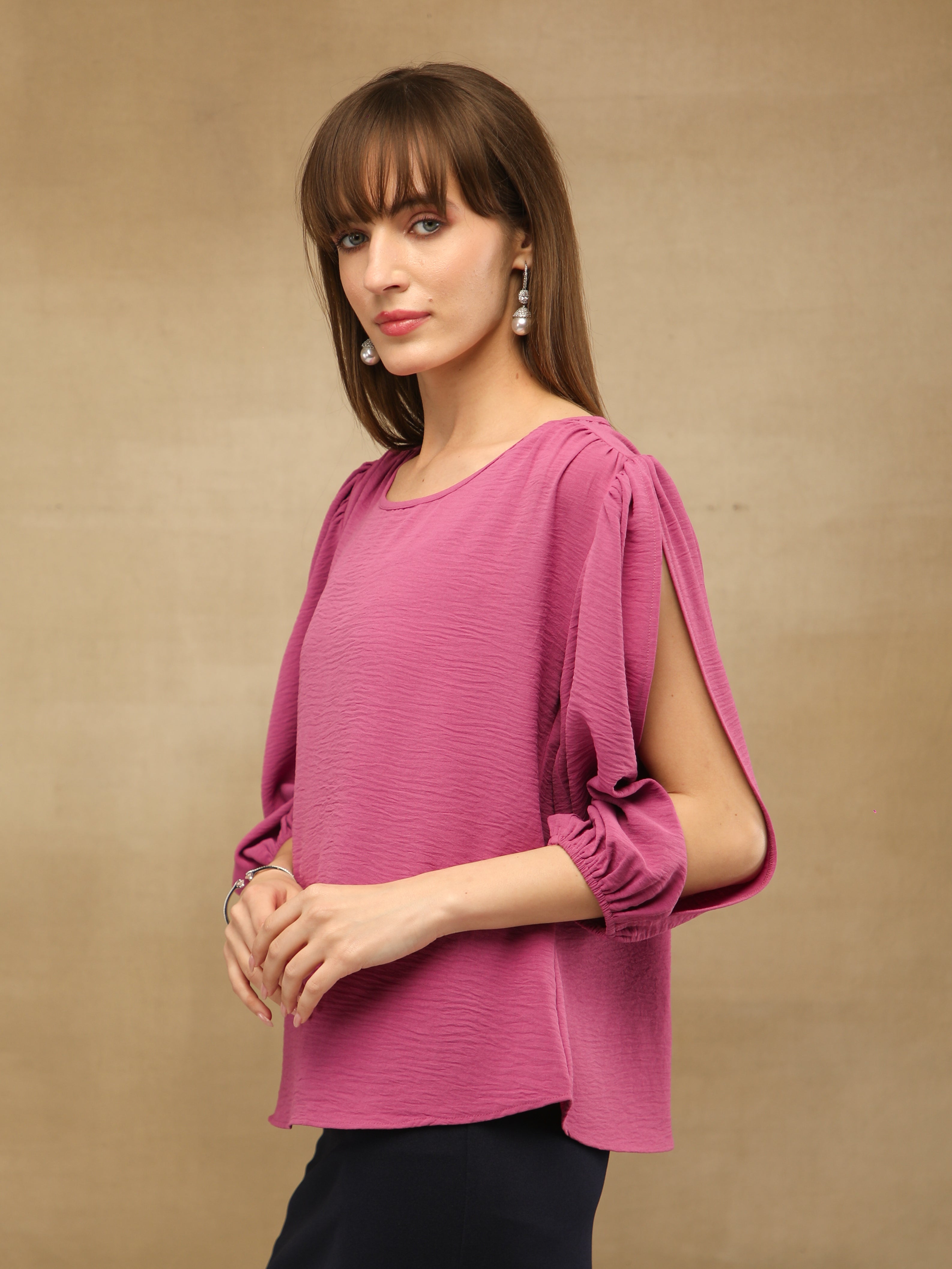 Pink Slit Sleeve Top