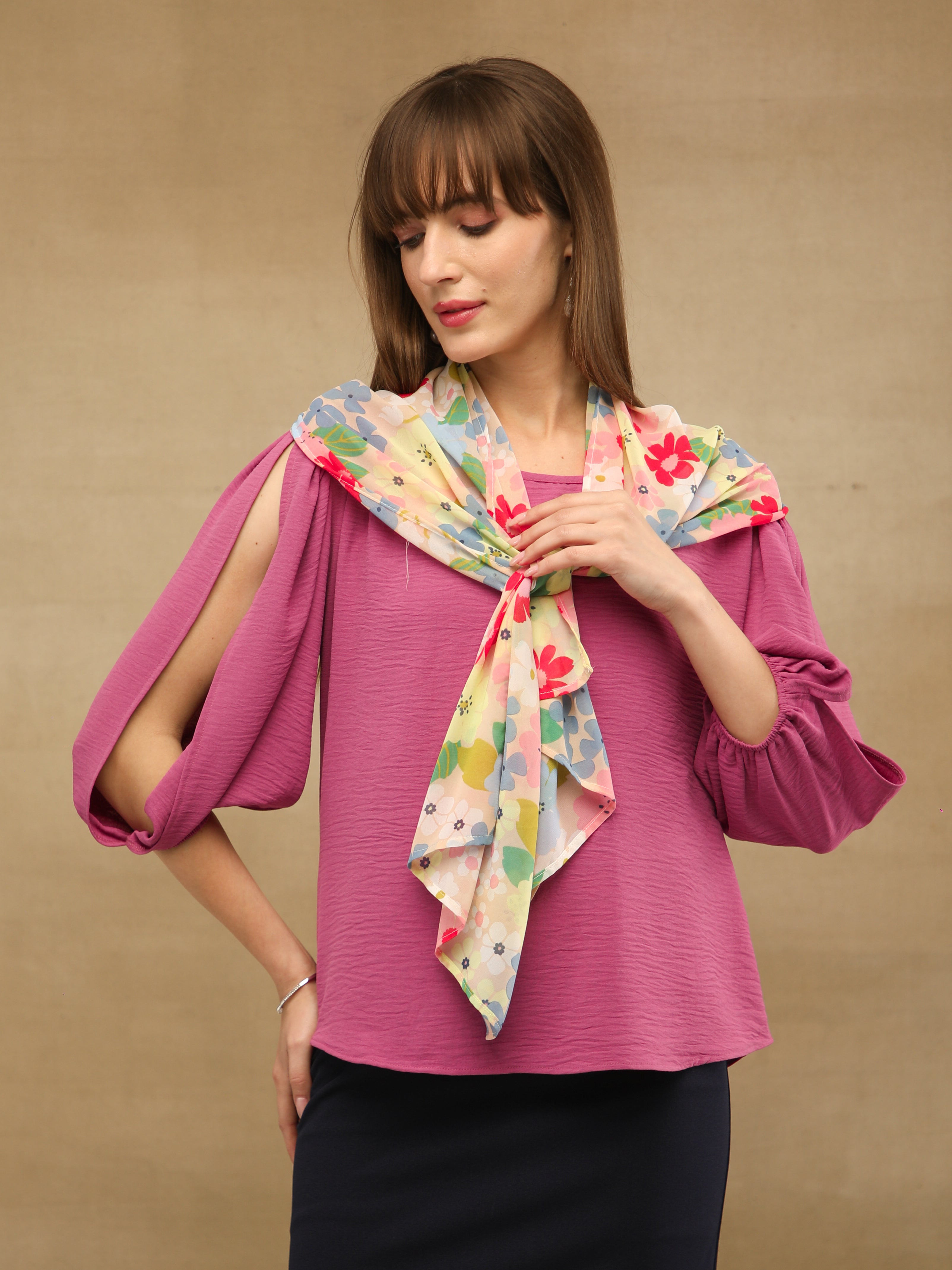 Pink Slit Sleeve Top