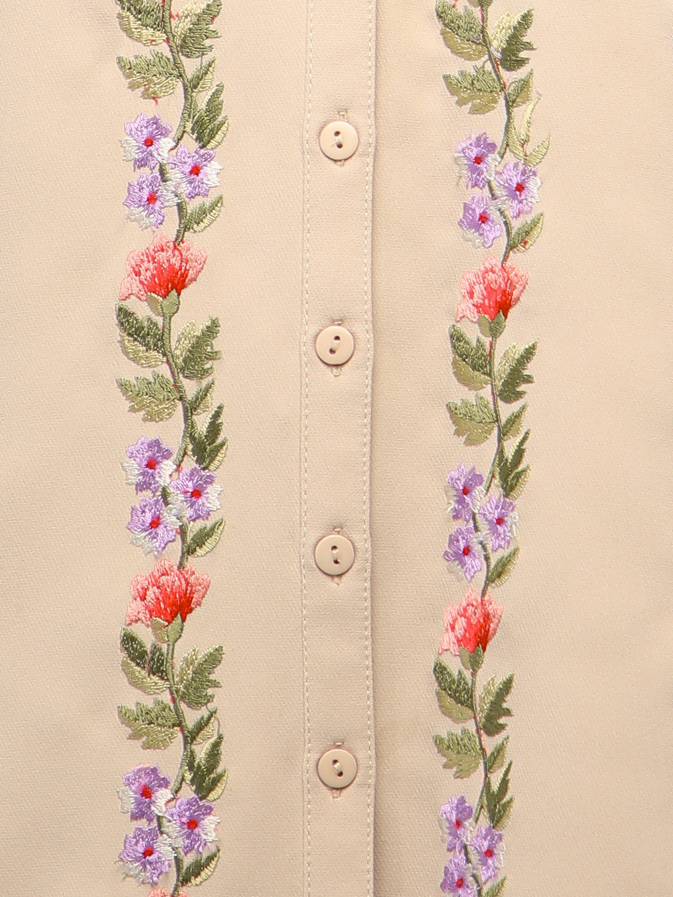 Panelled Embroidery Beige Shirt