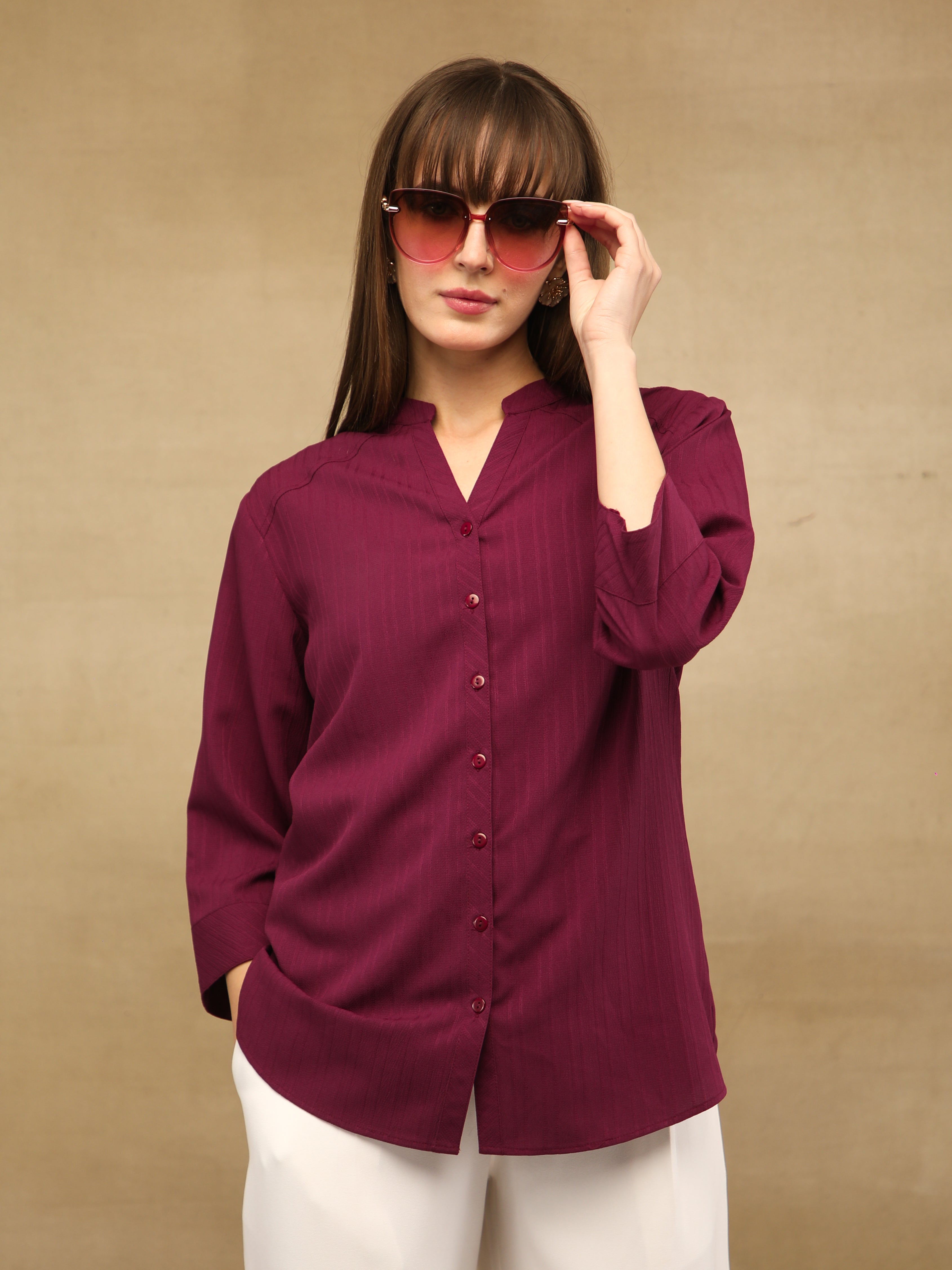Textured Stripe Maroon Shirt