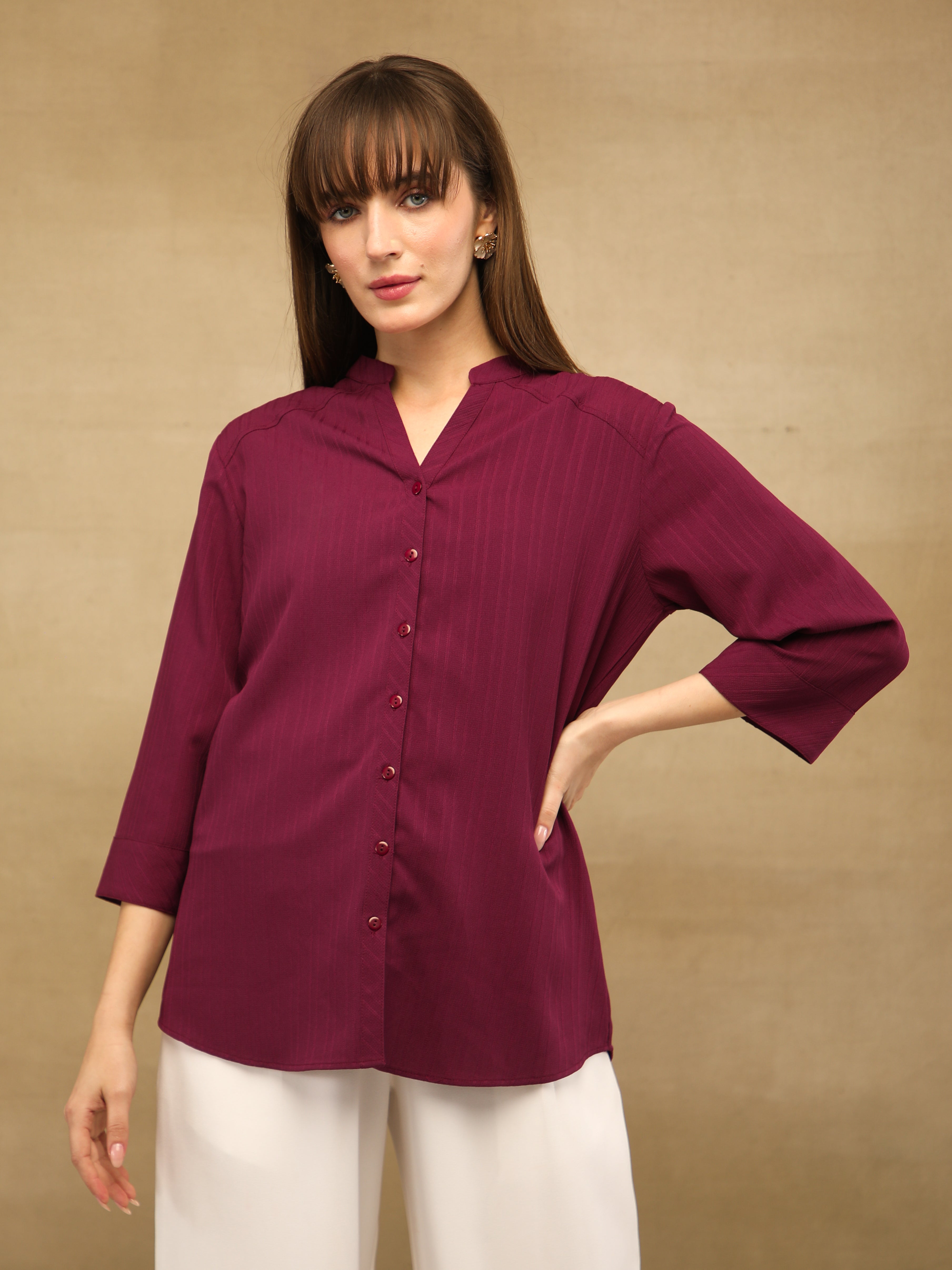 Textured Stripe Maroon Shirt