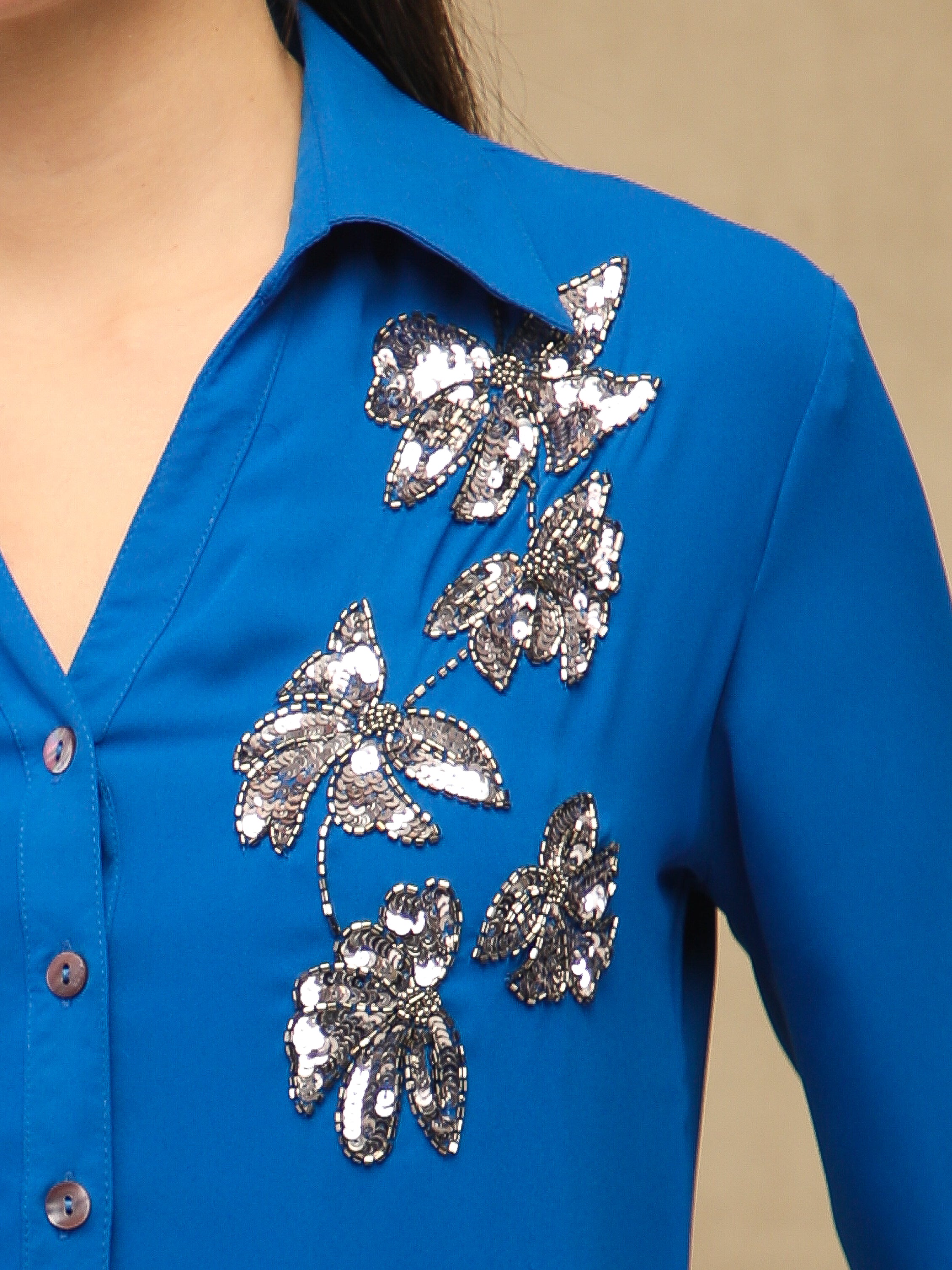 Butterfly Sequins Royal Blue Shirt