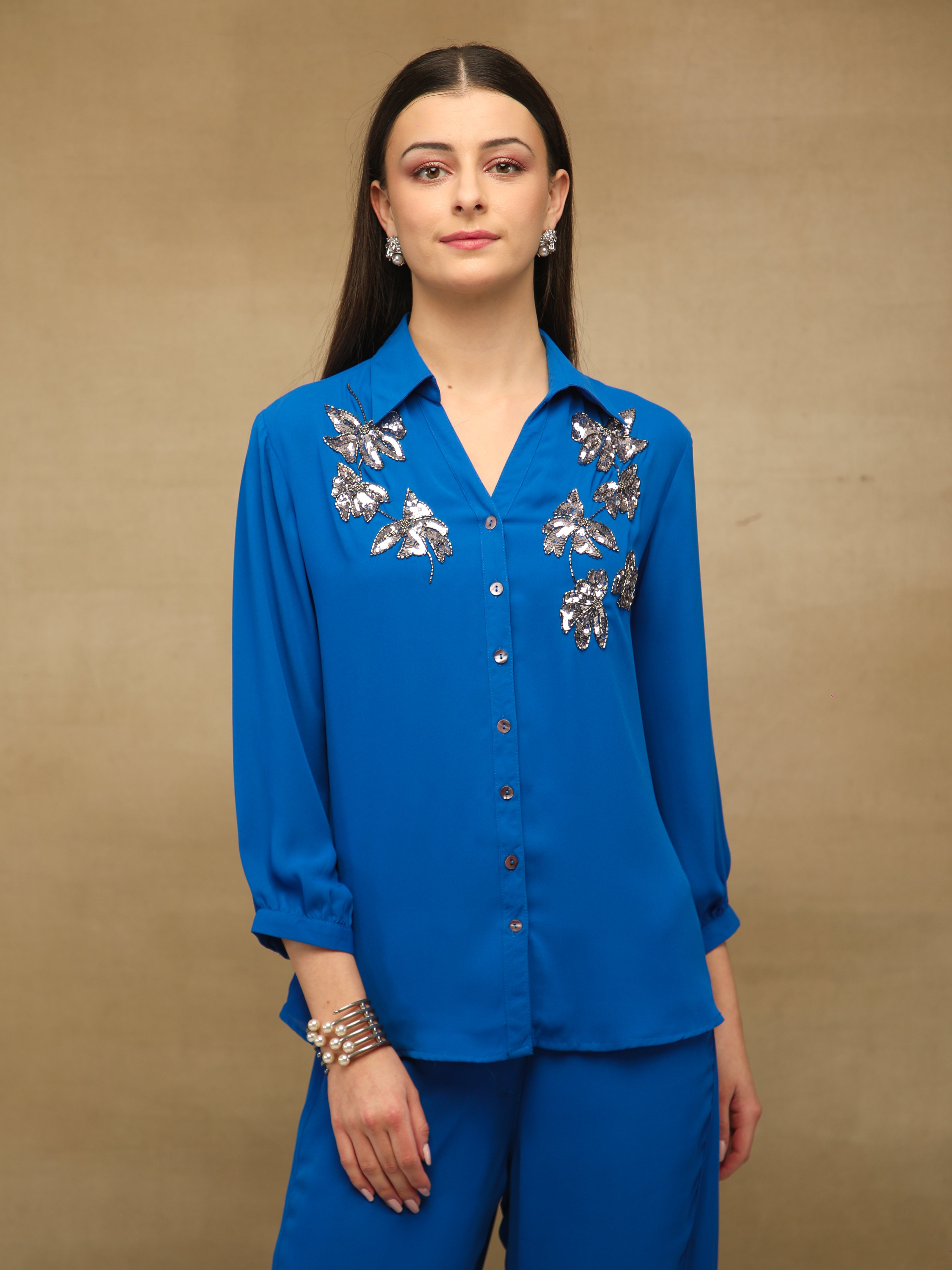 Royal Blue Butterfly Sequins Co-ord Set