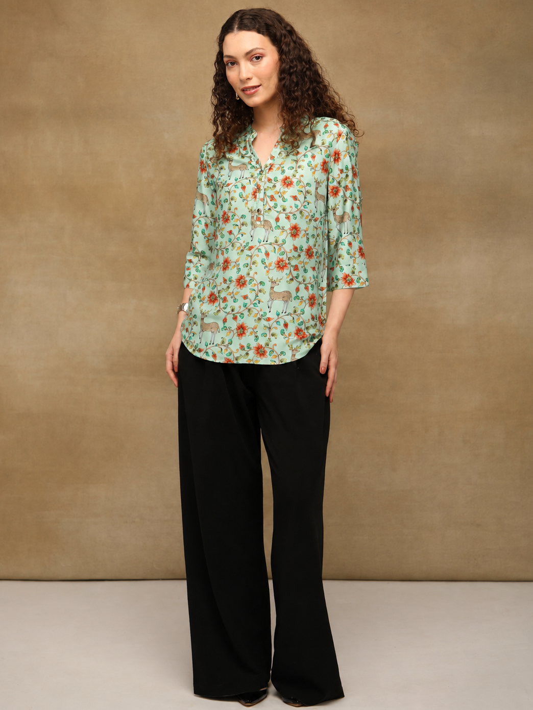 Mint Deer Print Top