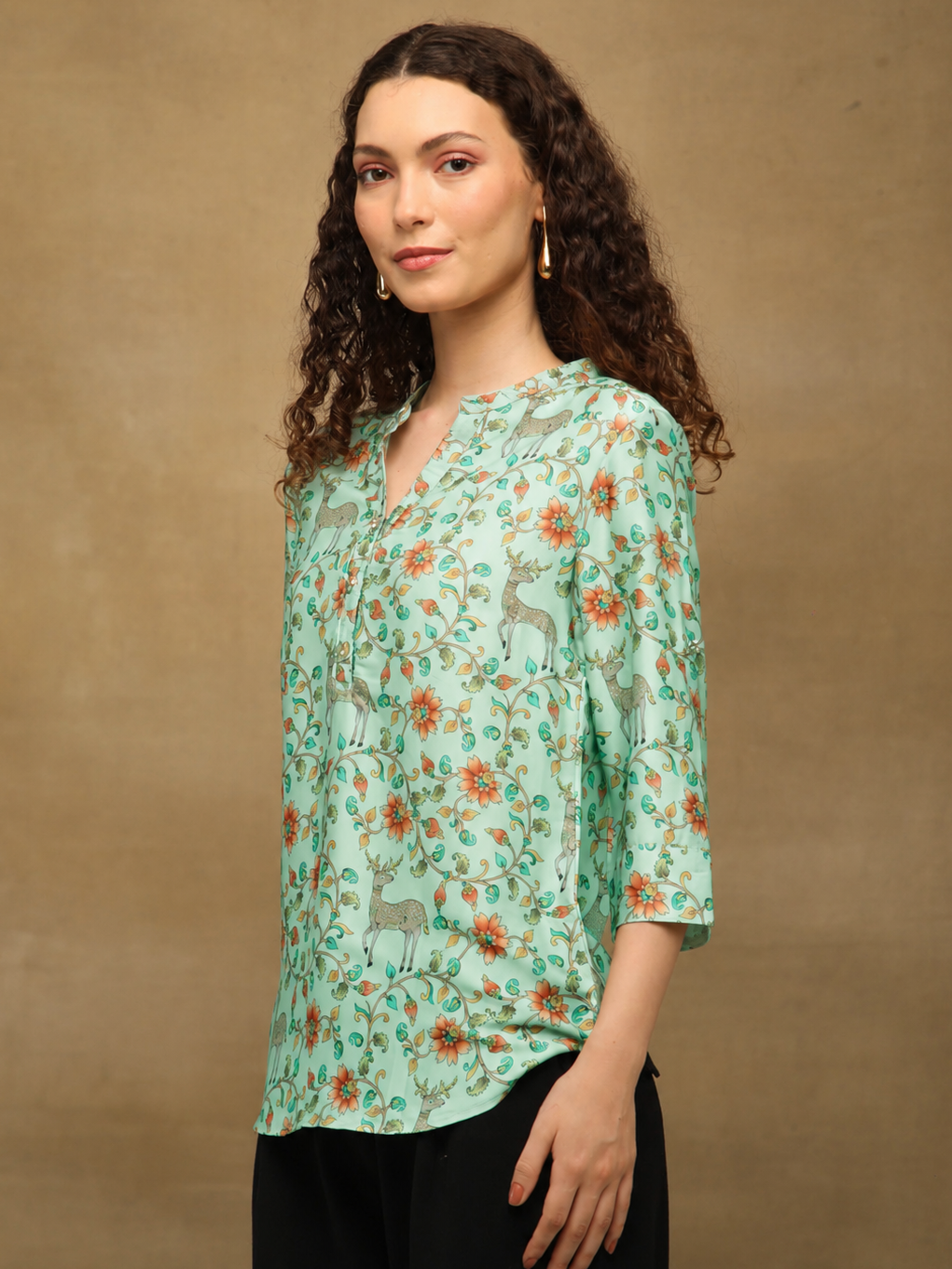Mint Deer Print Top