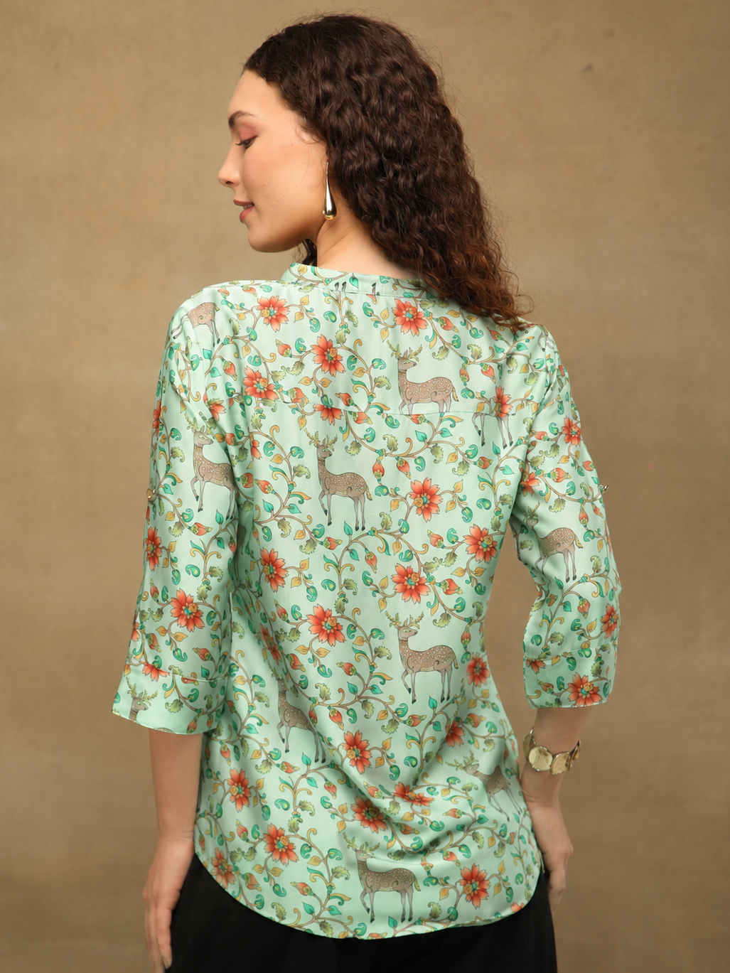 Mint Deer Print Top