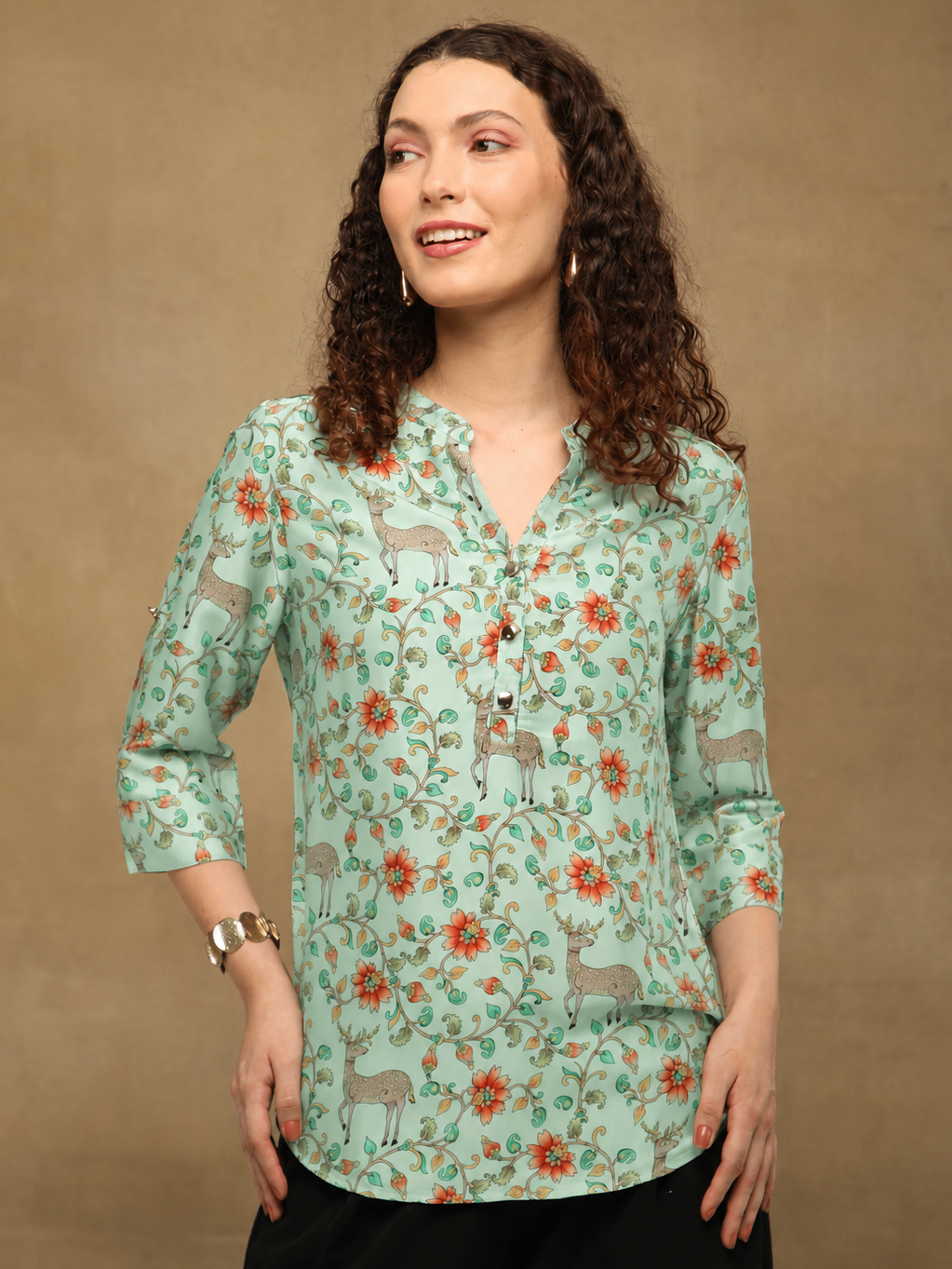 Mint Deer Print Top