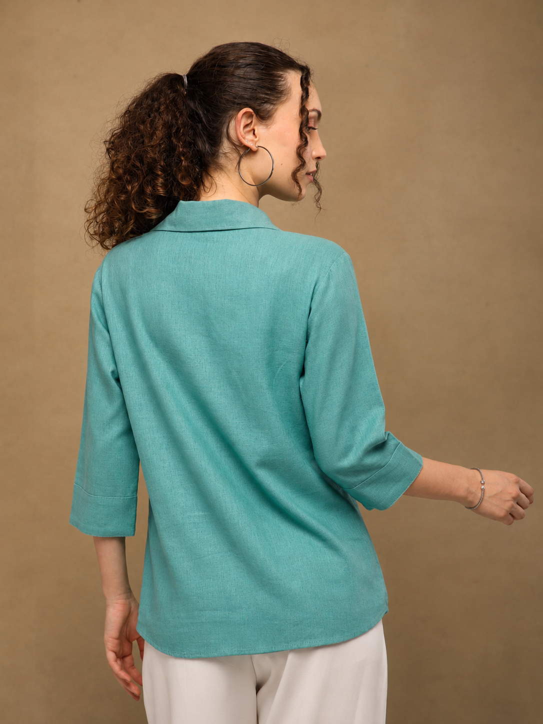 Linen Blossom Embroidered Turquoise Shirt (Copy)
