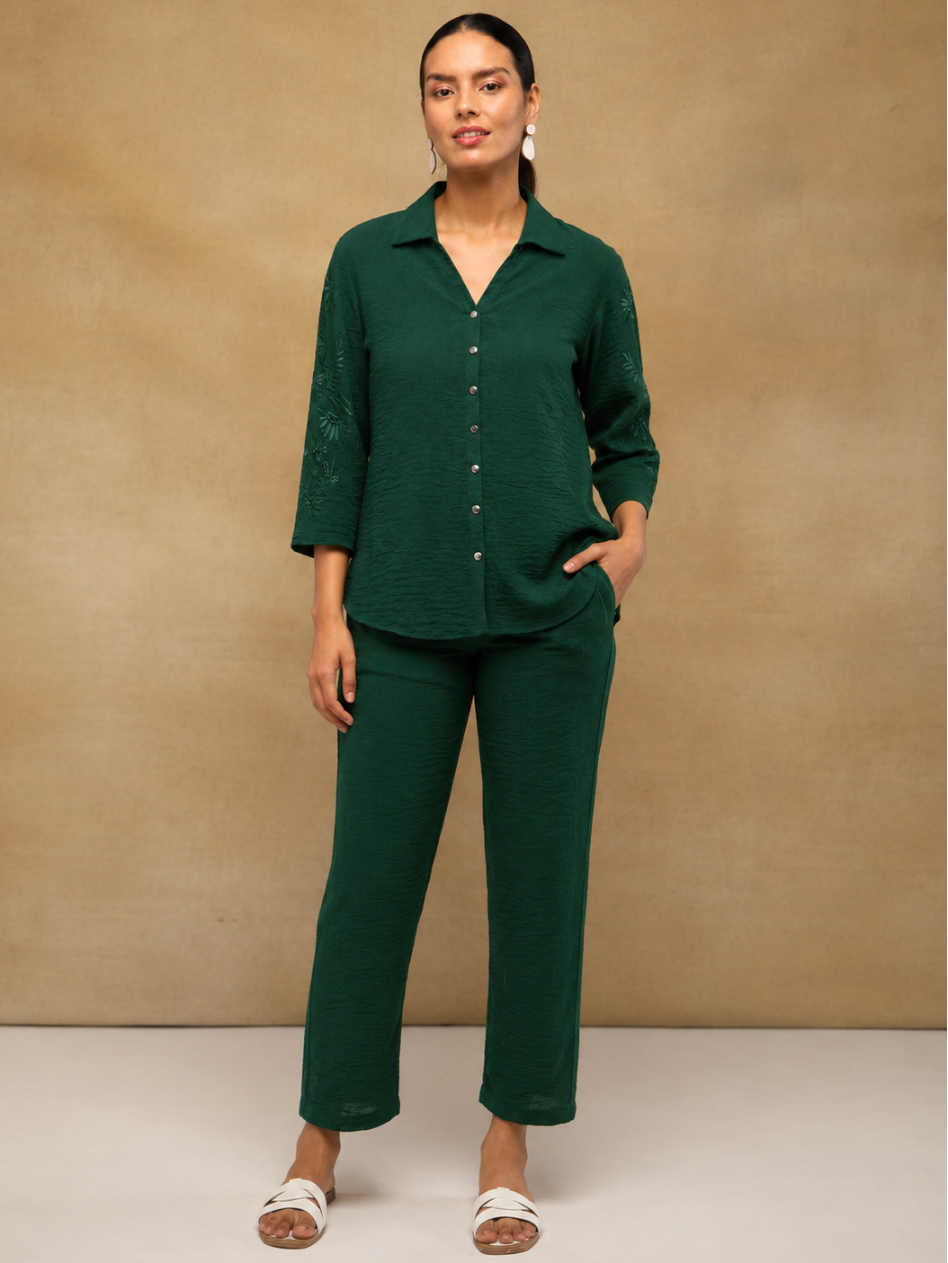 Bottle Green Embroidered Shirt